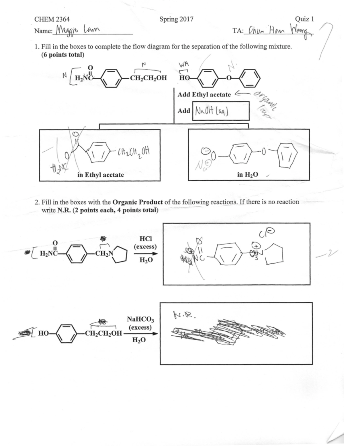 Organic chem quizzes CHEM 2364 Spring 2017 Quiz 1 .Name MW?" Lcwvx