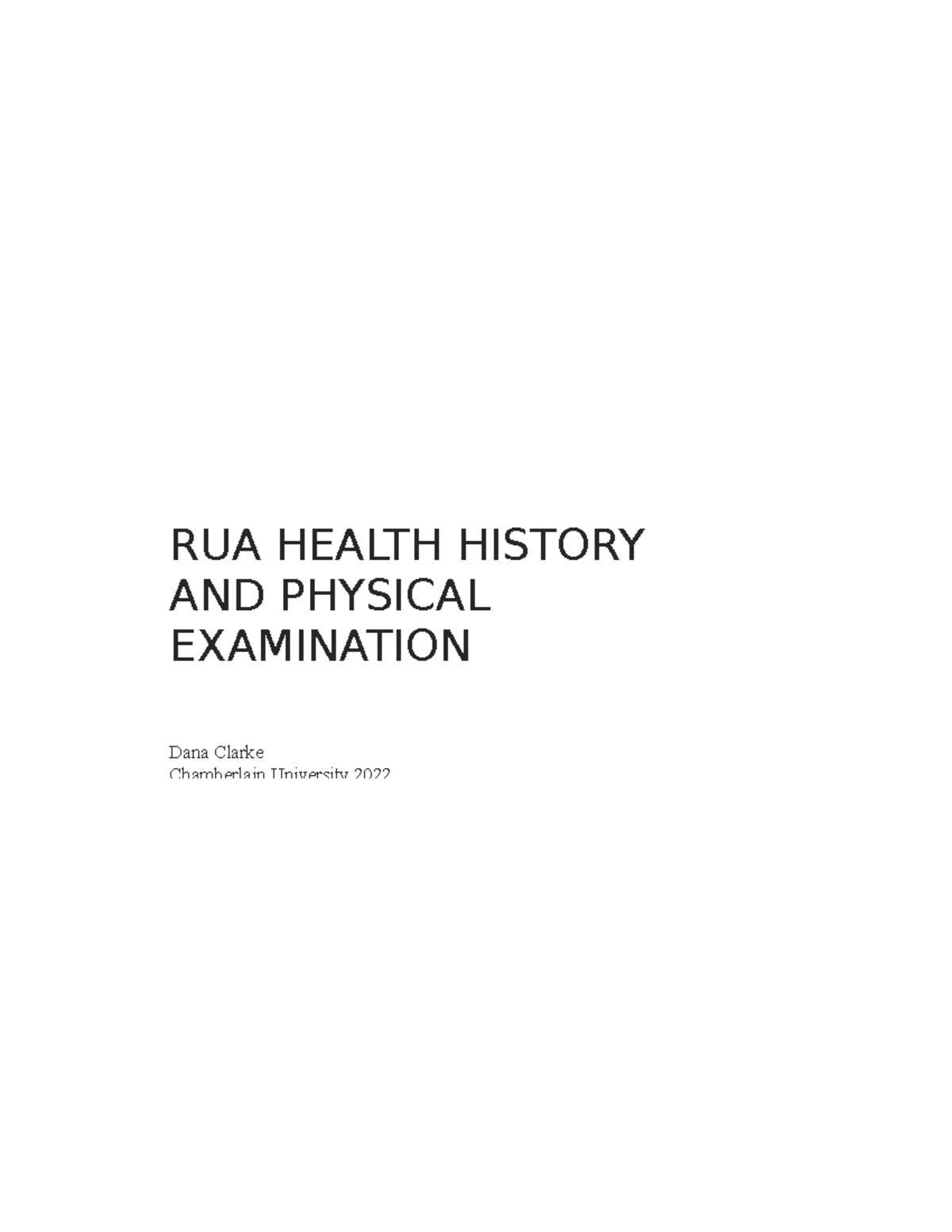 RUA Health History and Physical Examination RUA HEALTH HISTORY AND