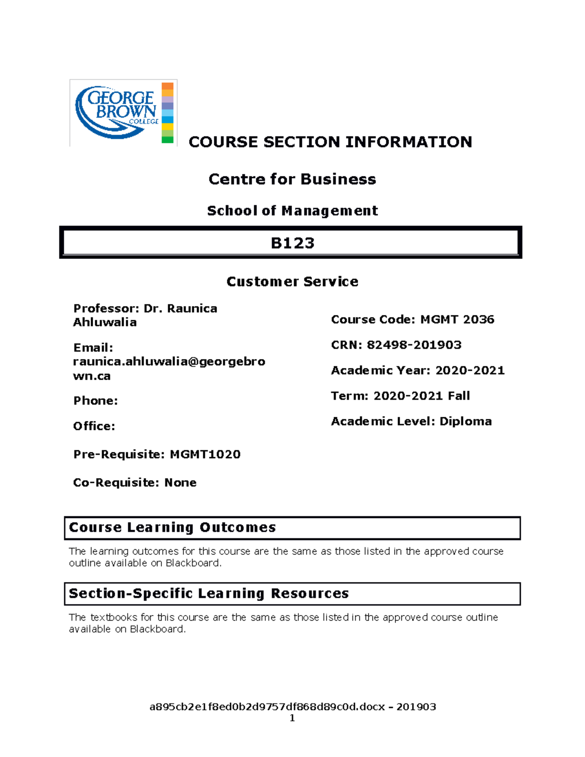 MGMT2036 Course Outline - COURSE SECTION INFORMATION Centre For ...