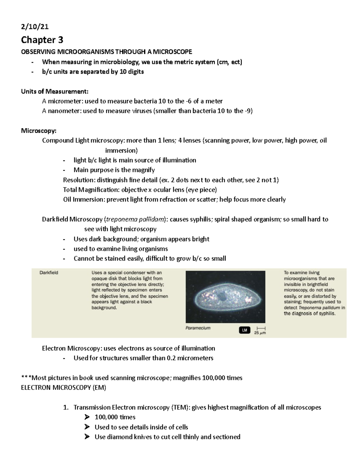 Exam 2 Notes - 2/10/ Chapter 3 OBSERVING MICROORGANISMS THROUGH A ...