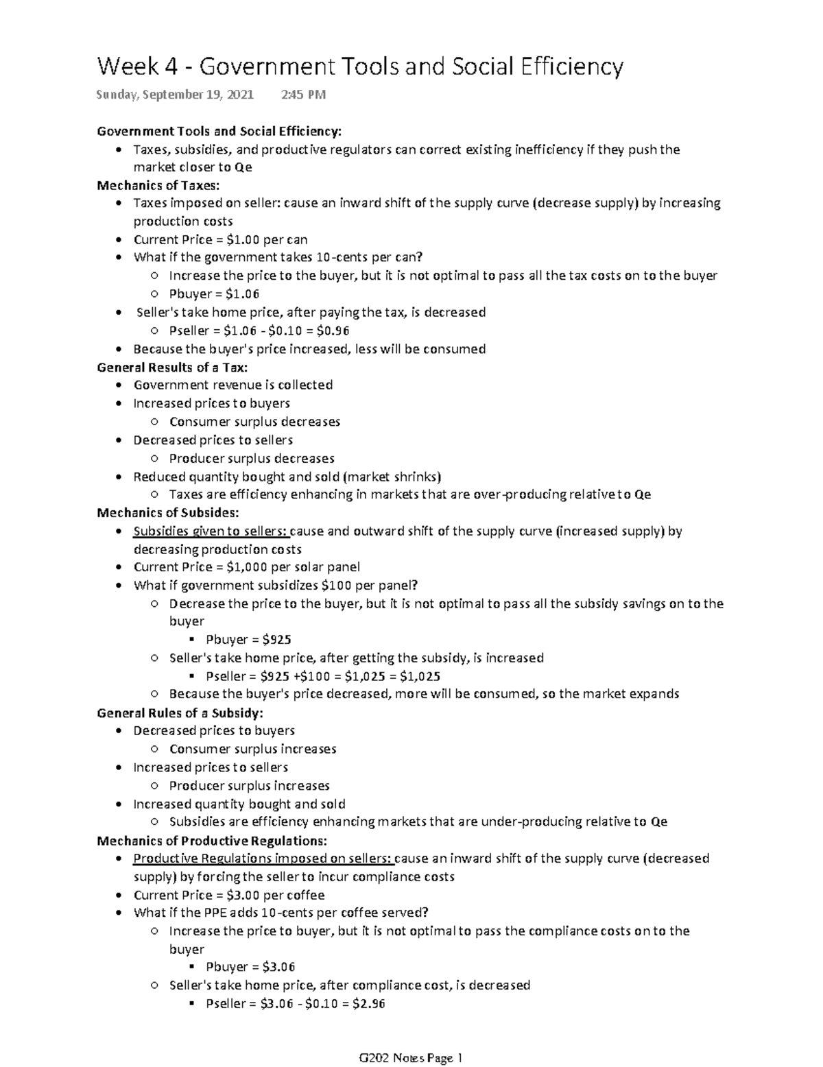 Week 4 - Government Tools and Social Efficiency - Government Tools and ...