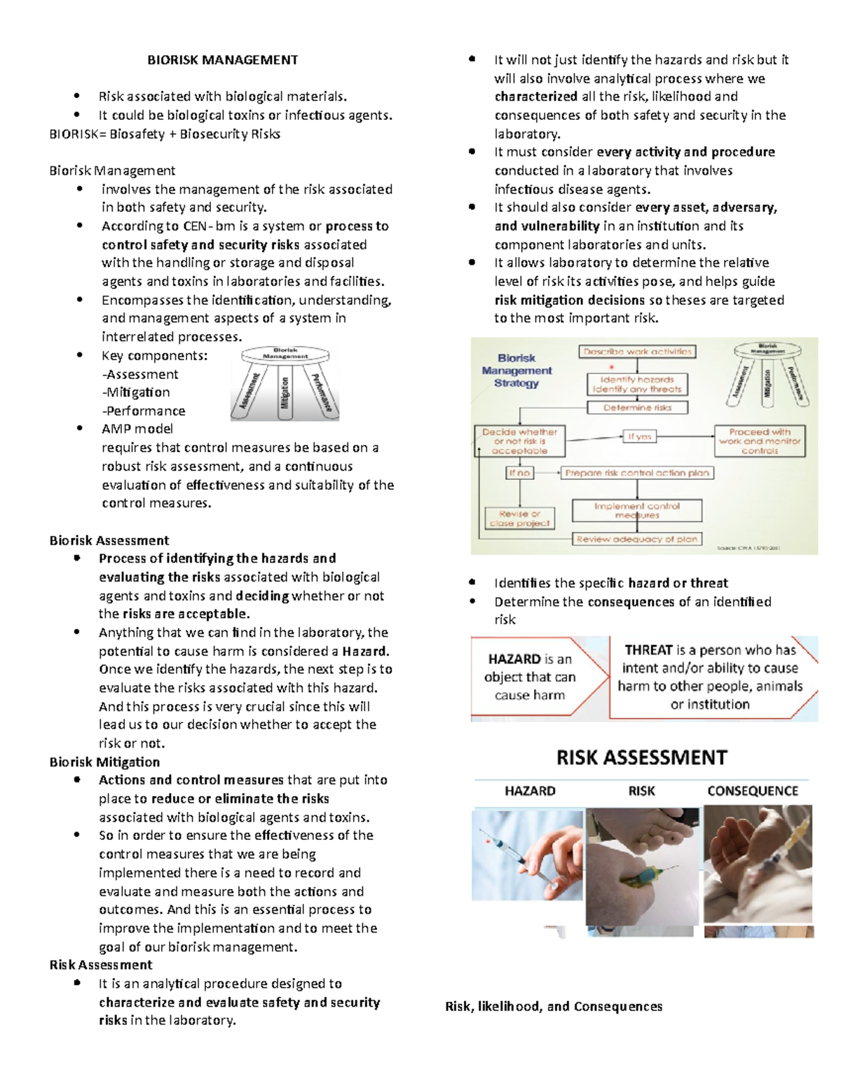 Biorisk Management p1 - I hope this help! - BIORISK MANAGEMENT Risk ...