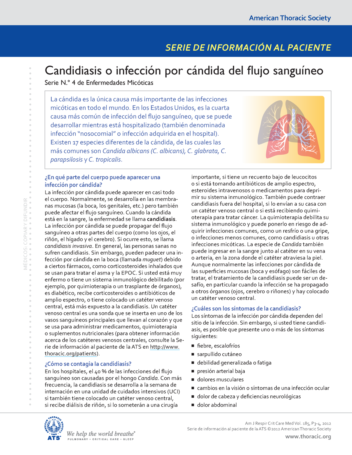 Candida infection of the bloodstream candidemia - American Thoracic Society  SERIE DE INFORMACIÓN AL - Studocu