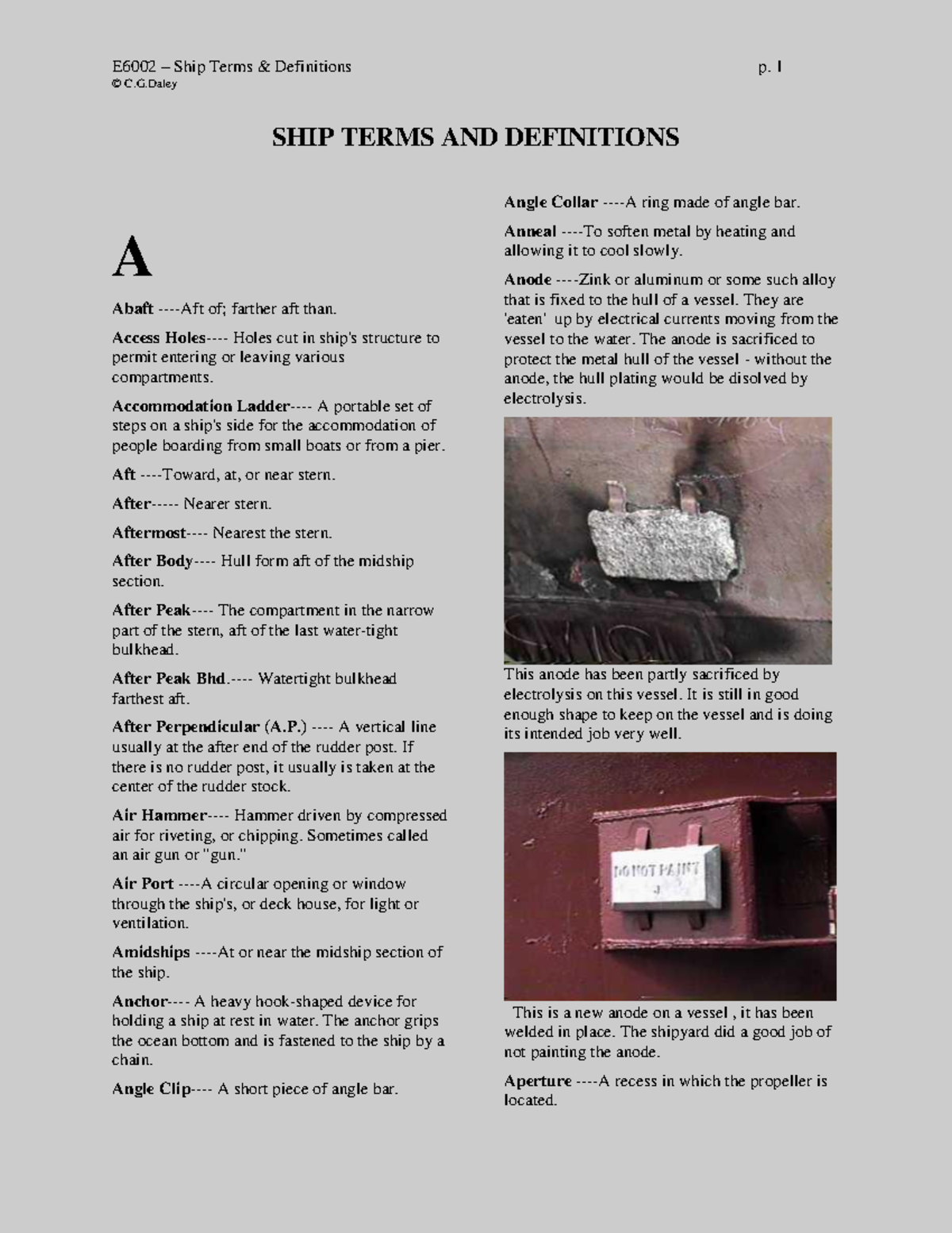 Ship terms - Ship terminology - © C.G SHIP TERMS AND DEFINITIONS A ...
