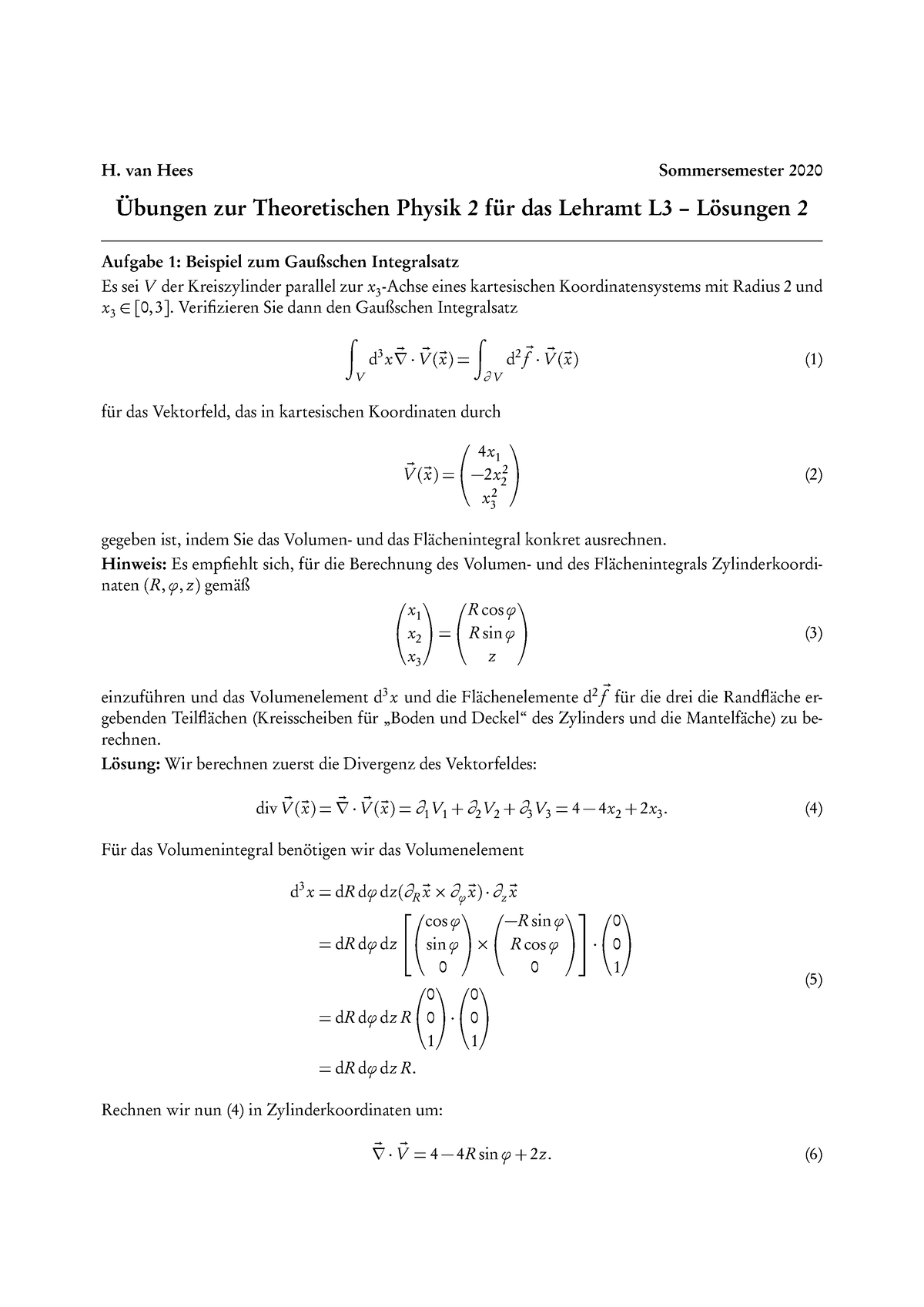 Lsg02 - Blatt 2 - Theoretische Physik 2 - H. Van Hees Sommersemester ...