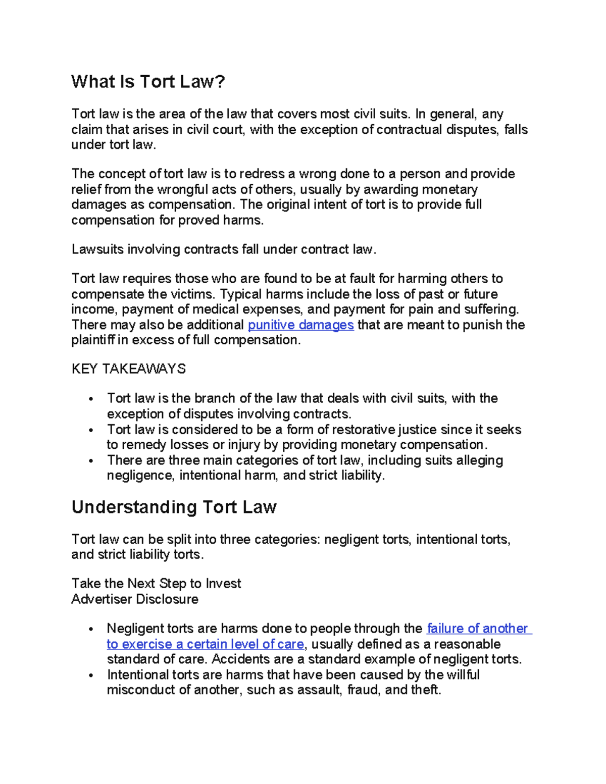 New Microsoft Word Document - What Is Tort Law? Tort law is the area of ...