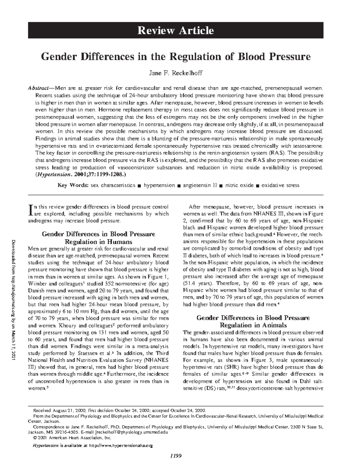 Gender Differences in Blood Pressure Regulation - Studocu