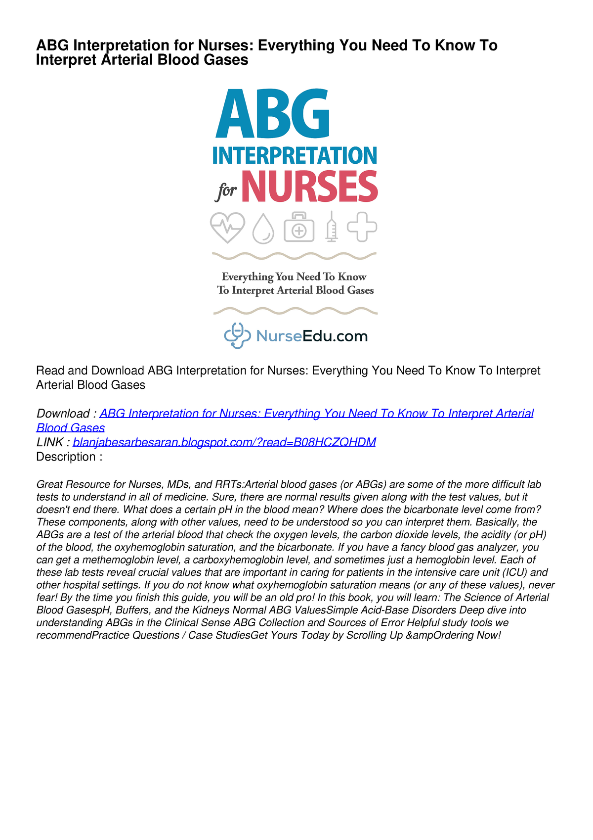 PDF/READ ABG Interpretation for Nurses: Everything You Need To Know To ...