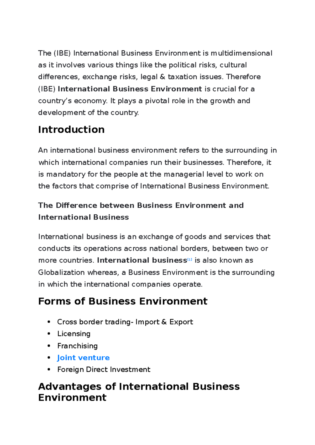 BUSI Inter - Tgh - The (IBE) International Business Environment Is ...