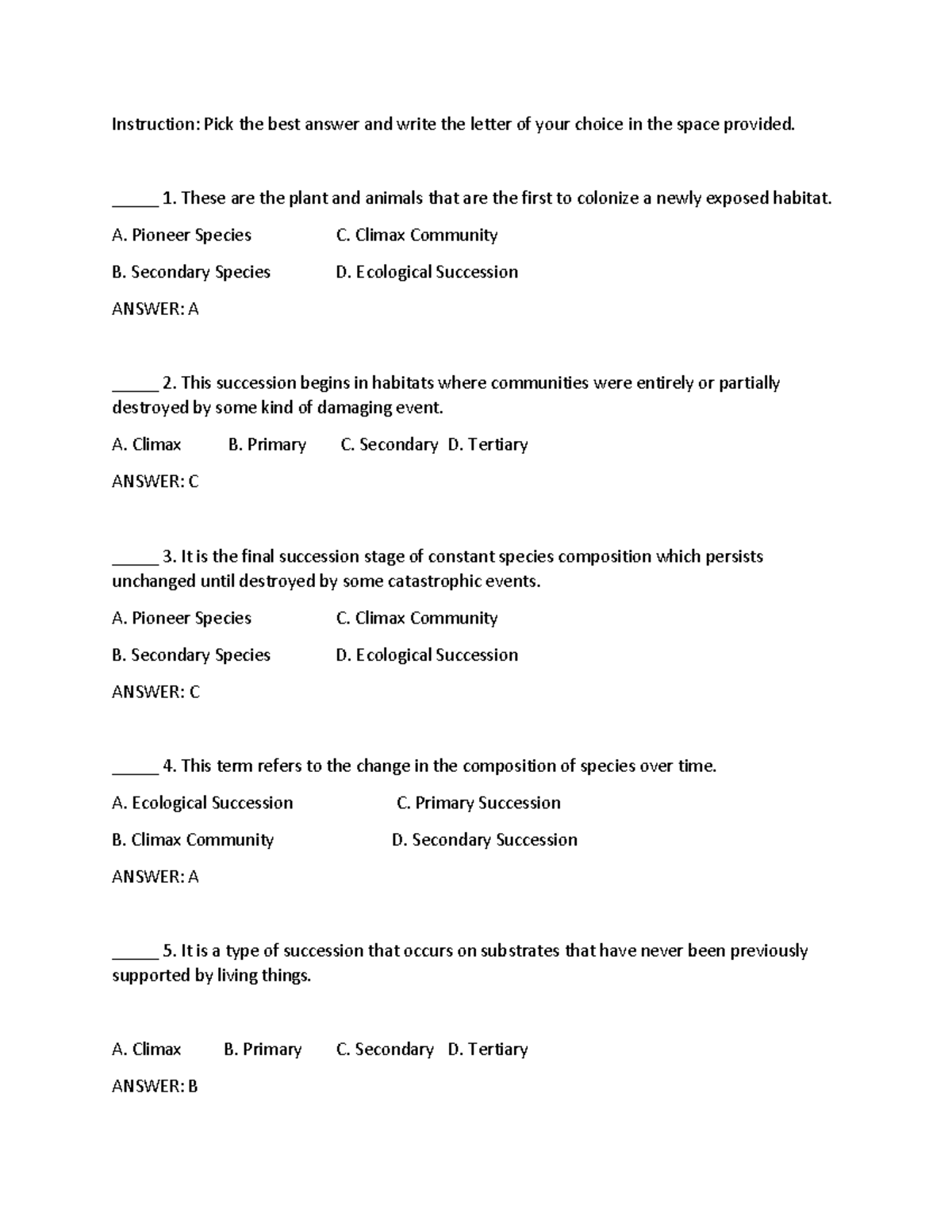 environmental science reading assignment answer key