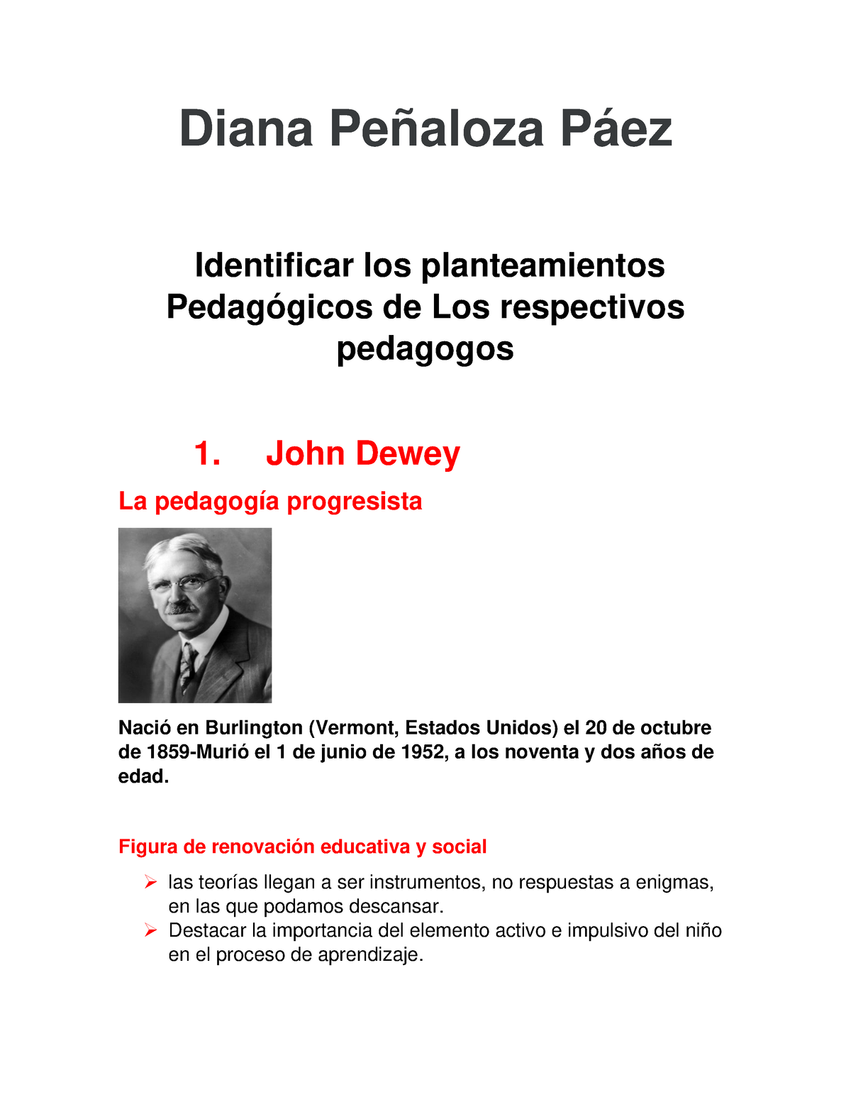 Planteamientos DE Pedagogos- Diana Peñaloza PAEZ 1 - Diana Peñaloza ...