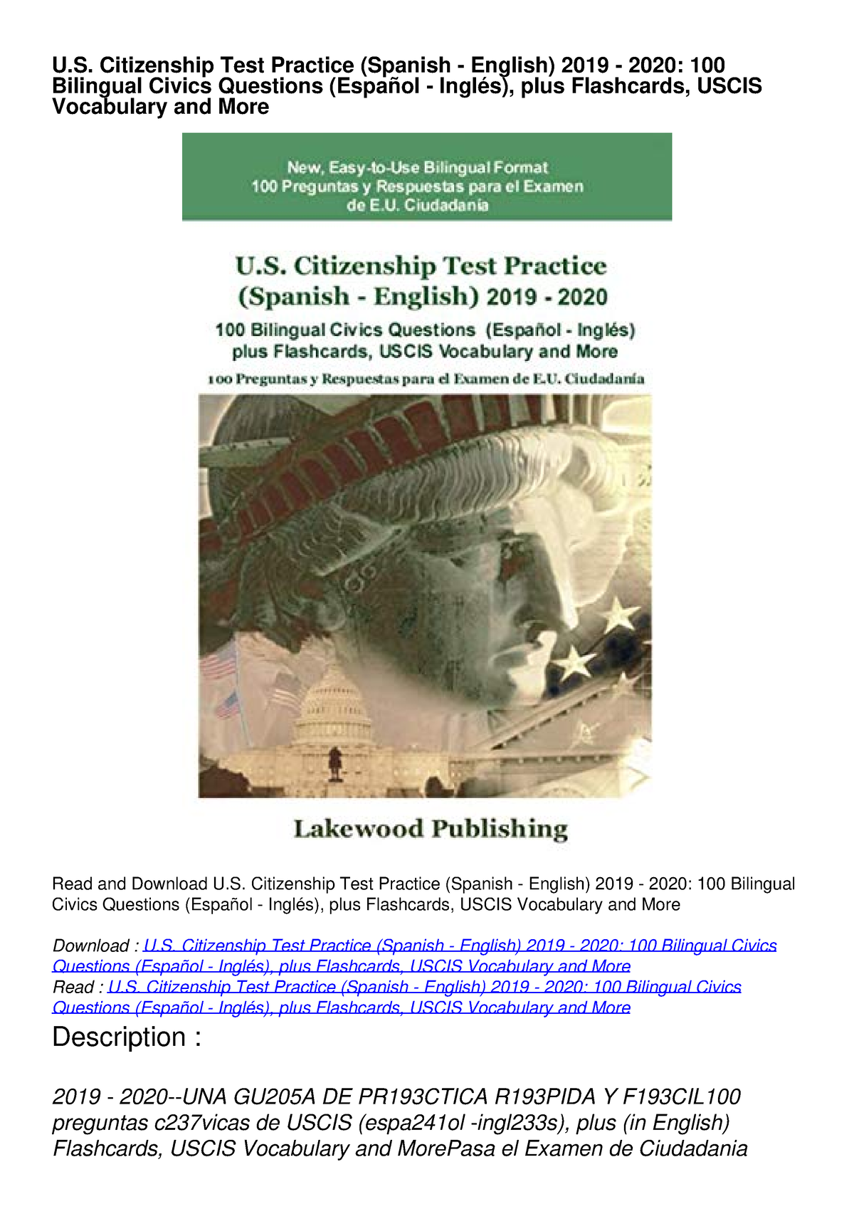 Download Book PDF U S Citizenship Test Practice Spanish English   Thumb 1200 1698 