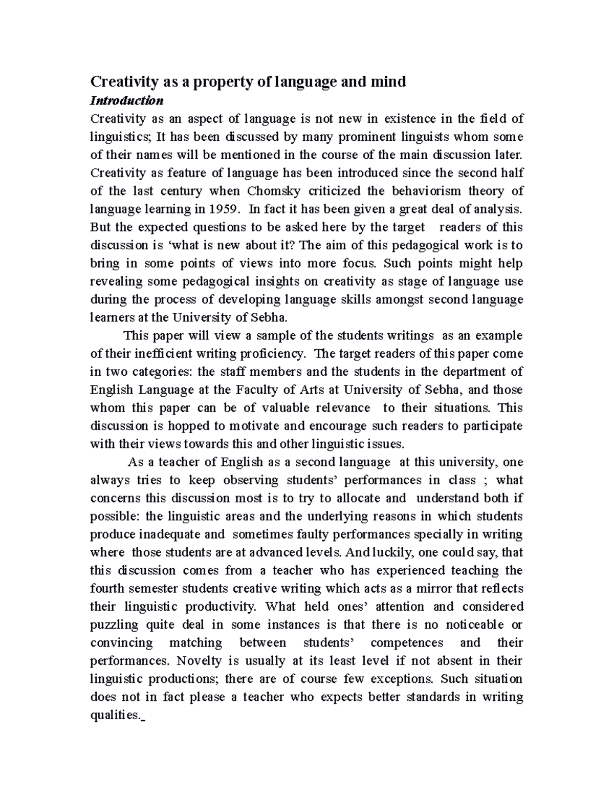A - it is a basic course - Creativity as a property of language and ...