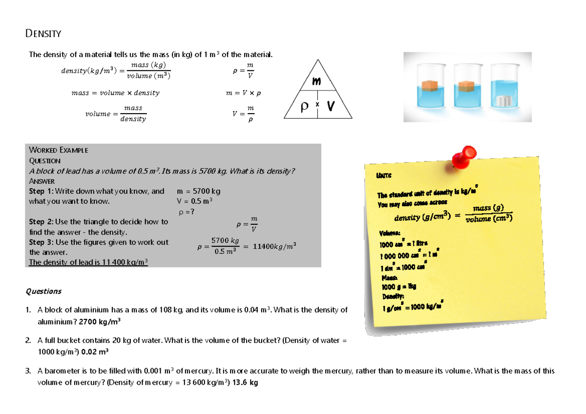 Physics density - Calcular densidad - DENSITY The density of a material ...