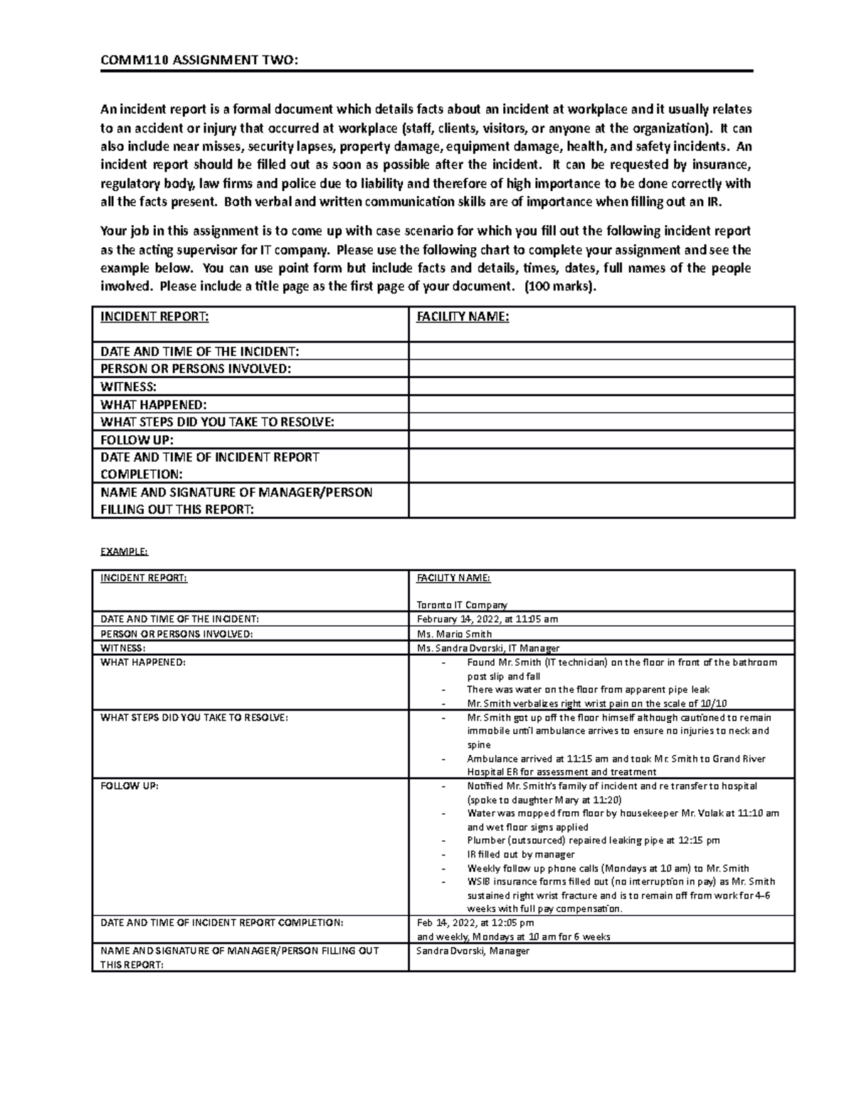 COMM110 Assignment TWO - COMM110 ASSIGNMENT TWO: An incident ...