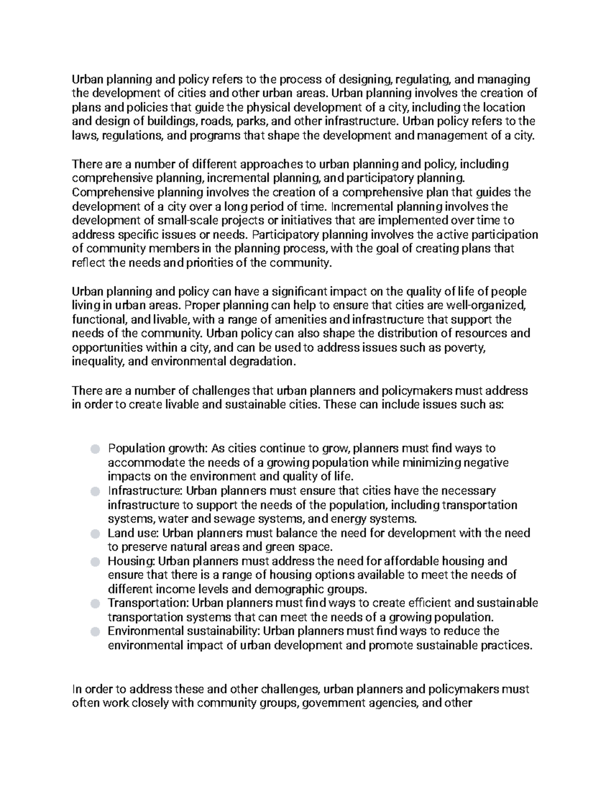Intro to urban planning and policy - Urban planning and policy refers ...