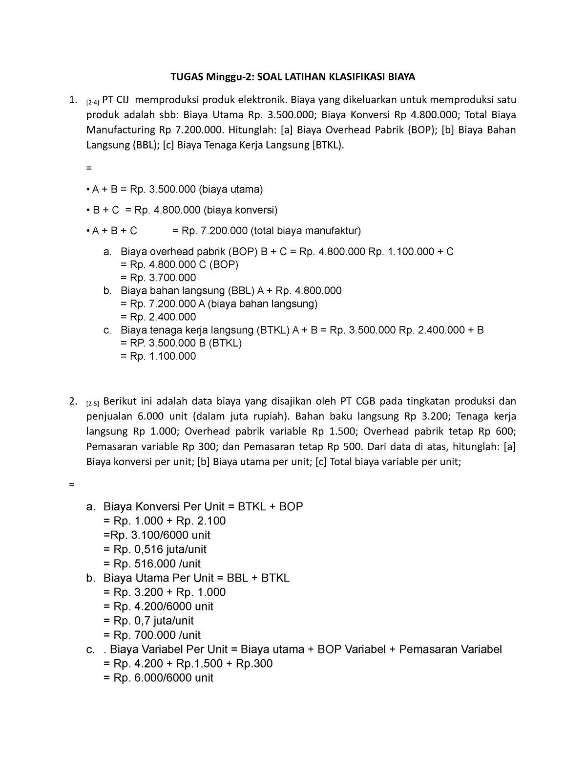 Soal Konsep Biaya Dan Klasifikasi Biaya ... B - TUGAS Minggu-2: SOAL ...