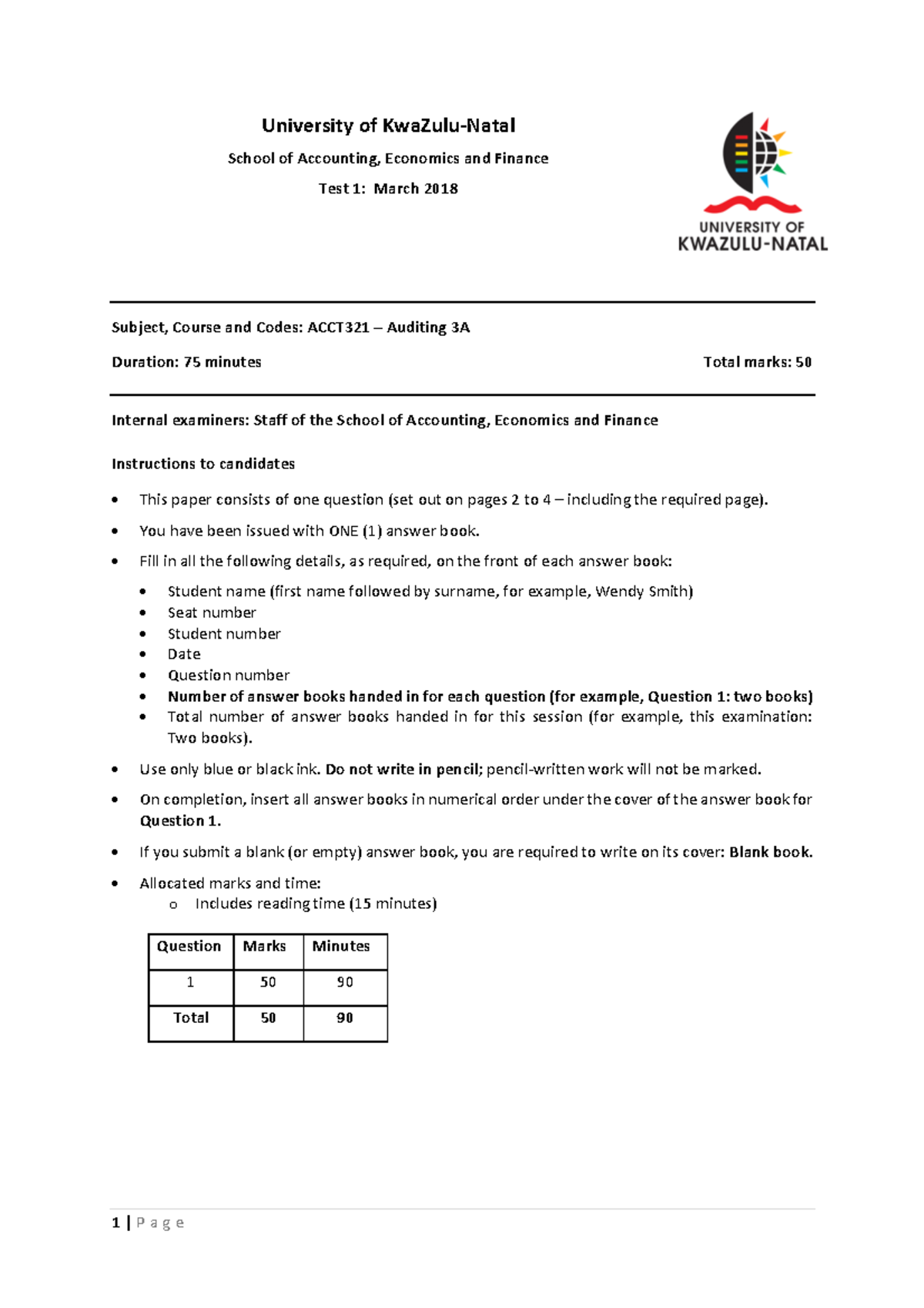 Practice question and solution - University of KwaZulu-Natal School of ...