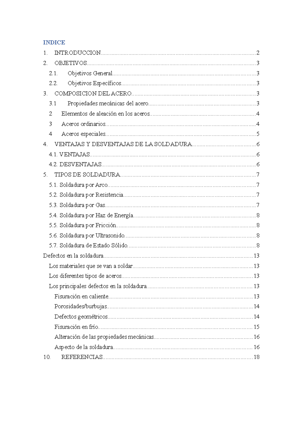 Informe Acero - INDICE - Studocu