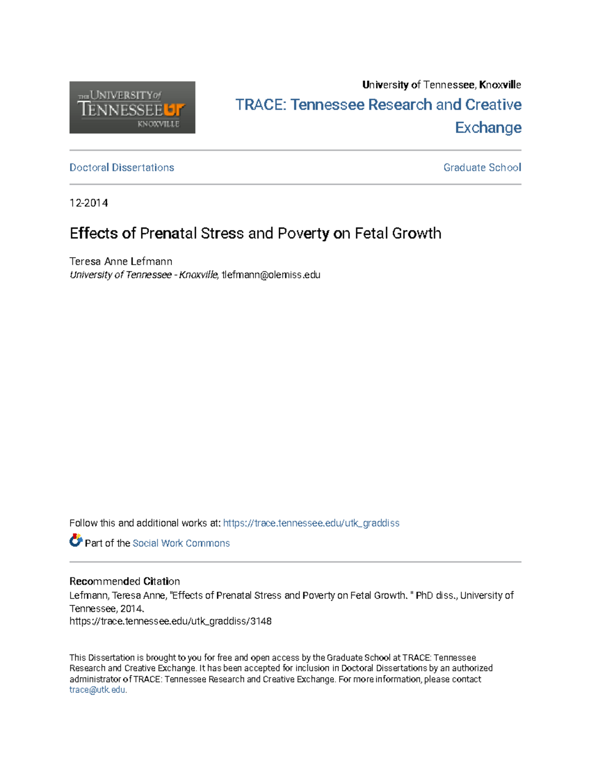 Effects of Prenatal Stress and Poverty on Fetal Growth - University of ...