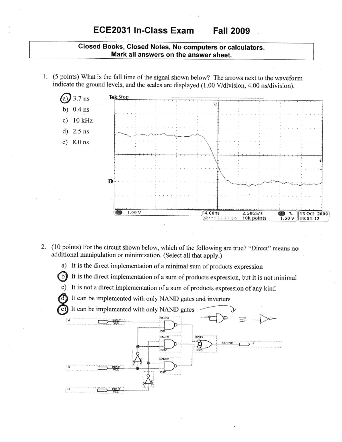 Exam Fall 2009 Solution - ECE 2031 - Studocu
