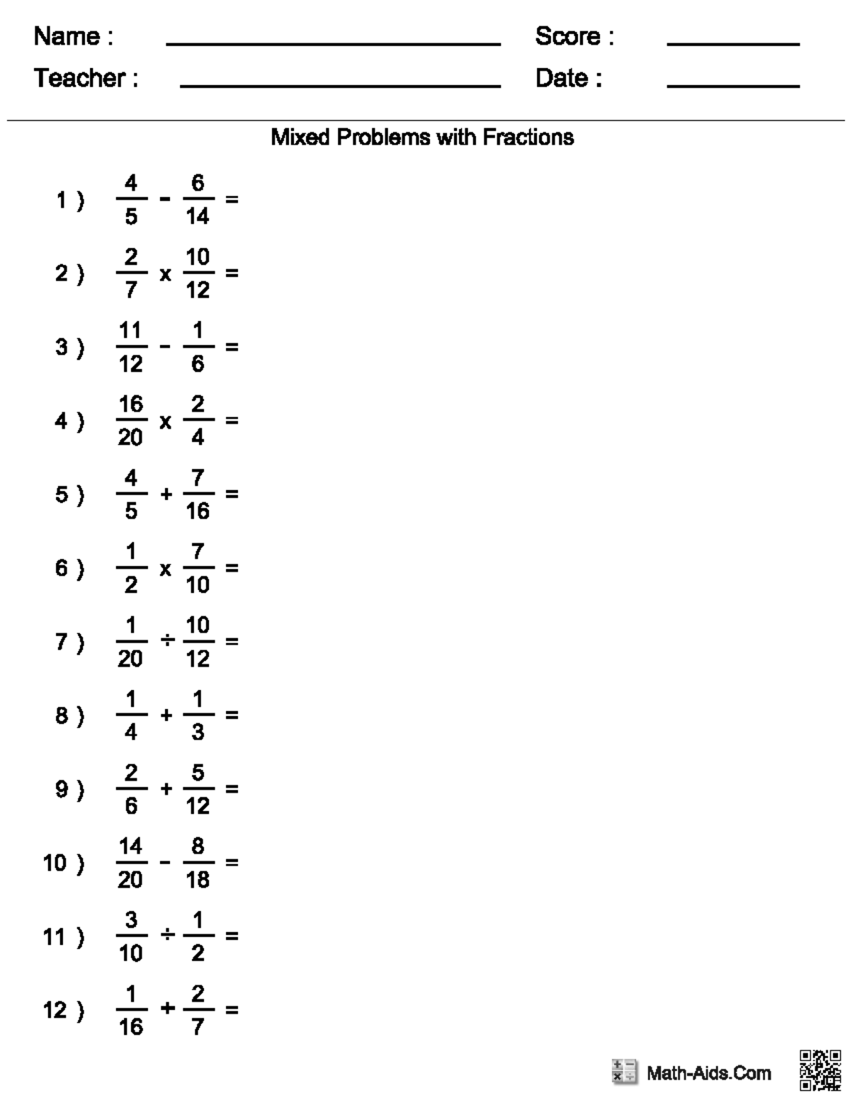 Add Sub Mult Div Fracs - worksheet problems - MATH 1021 - Studocu