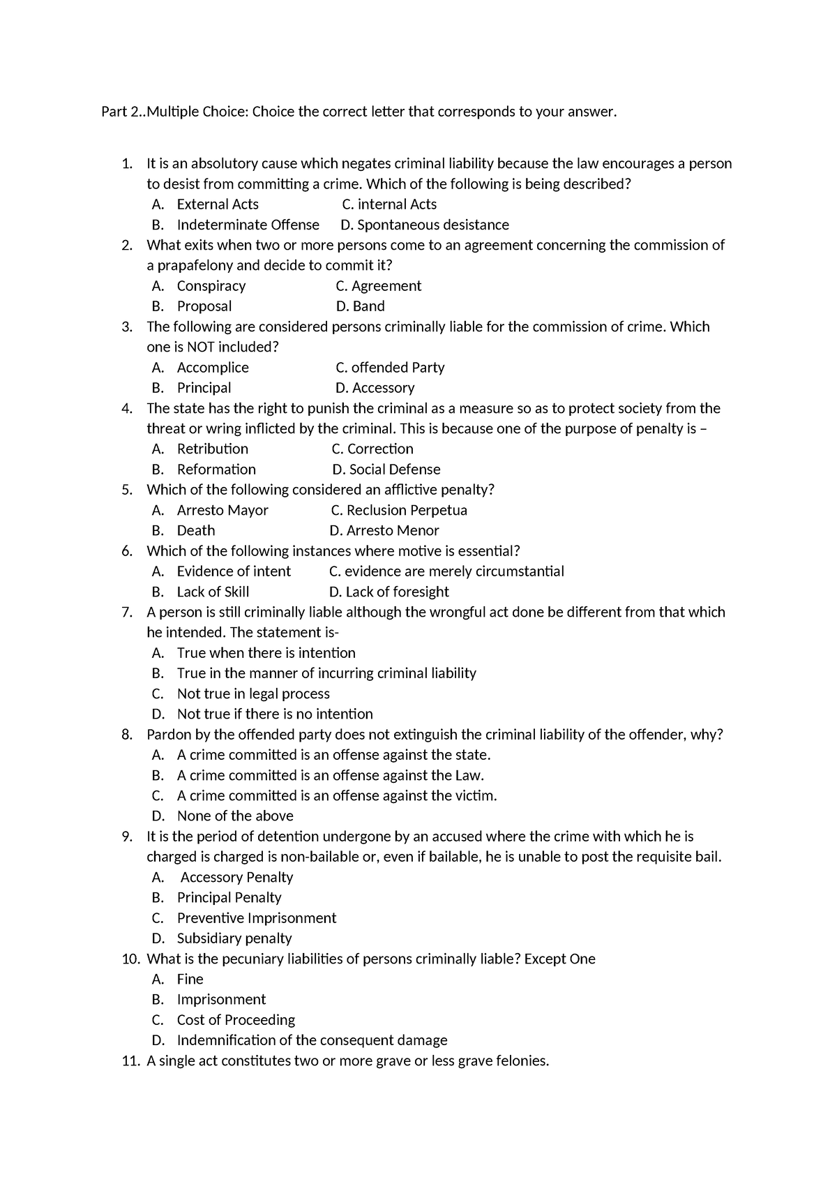 Criminal-law - criminal law book - Part 2. Choice: Choice the correct ...