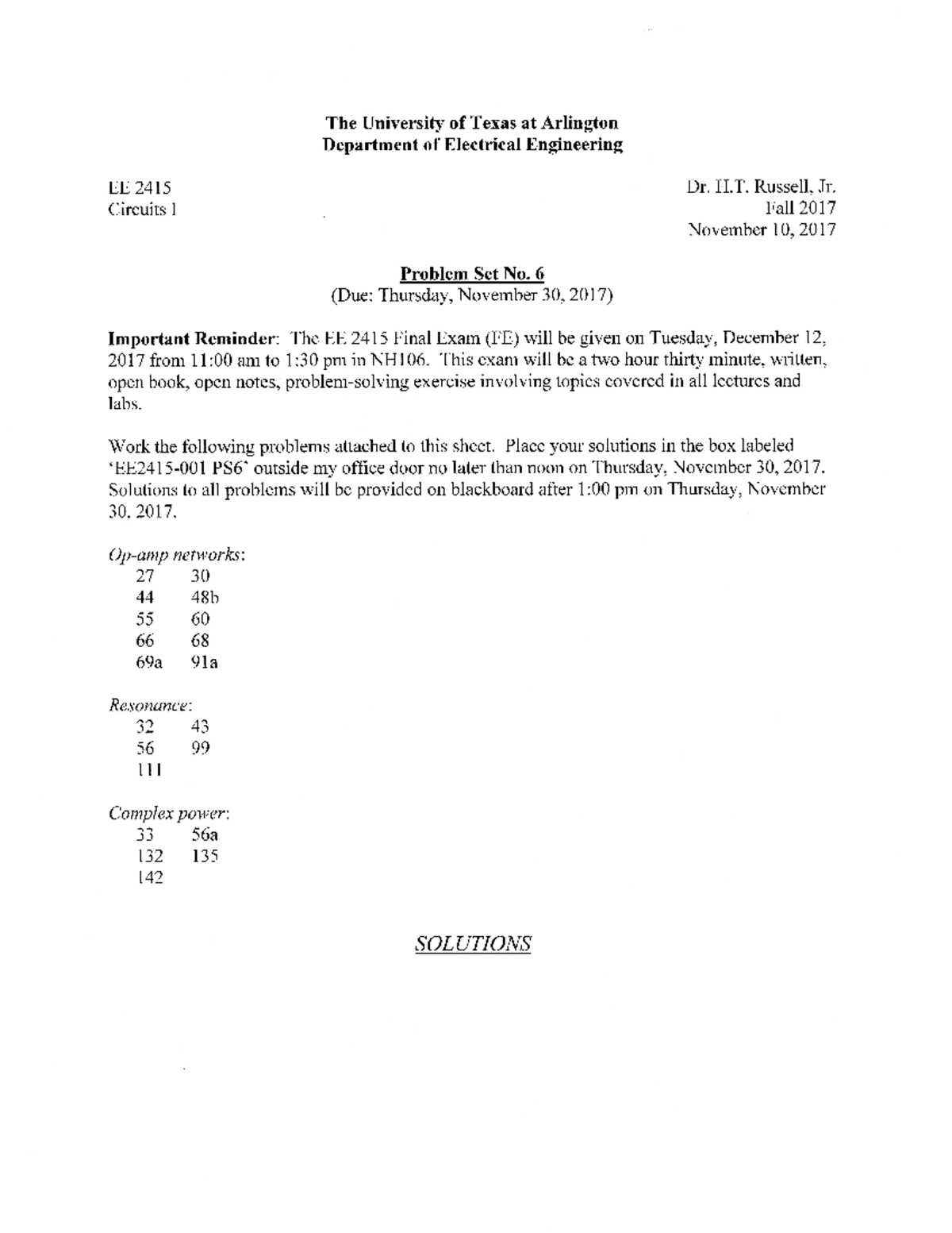 EE2415Fa17PS6Soln Part A - The University Of Texas At Arlington ...