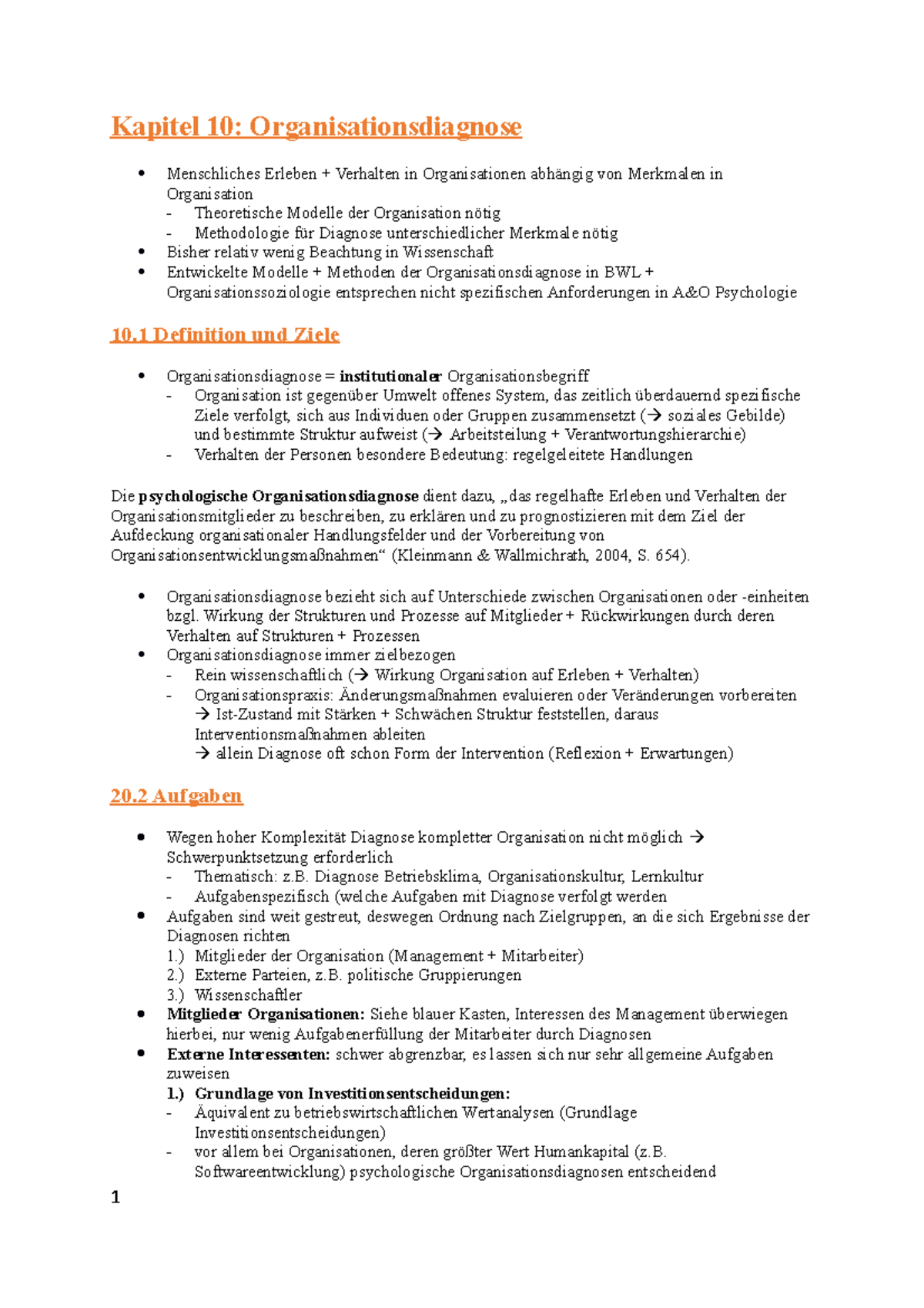 Arbeits Und Organisationspsychologie Nerdinger 10 - Organisationsdiagnose - Kapitel 10: Organisationsdiagnose
