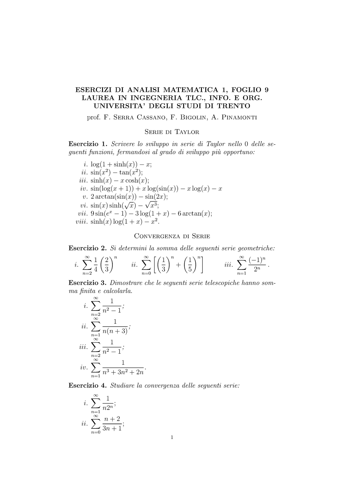 Sviluppo In Serie Di Taylor.Esercizi Sulla Serie Di Taylor Corso Di Analisi Matematica 1 Studocu