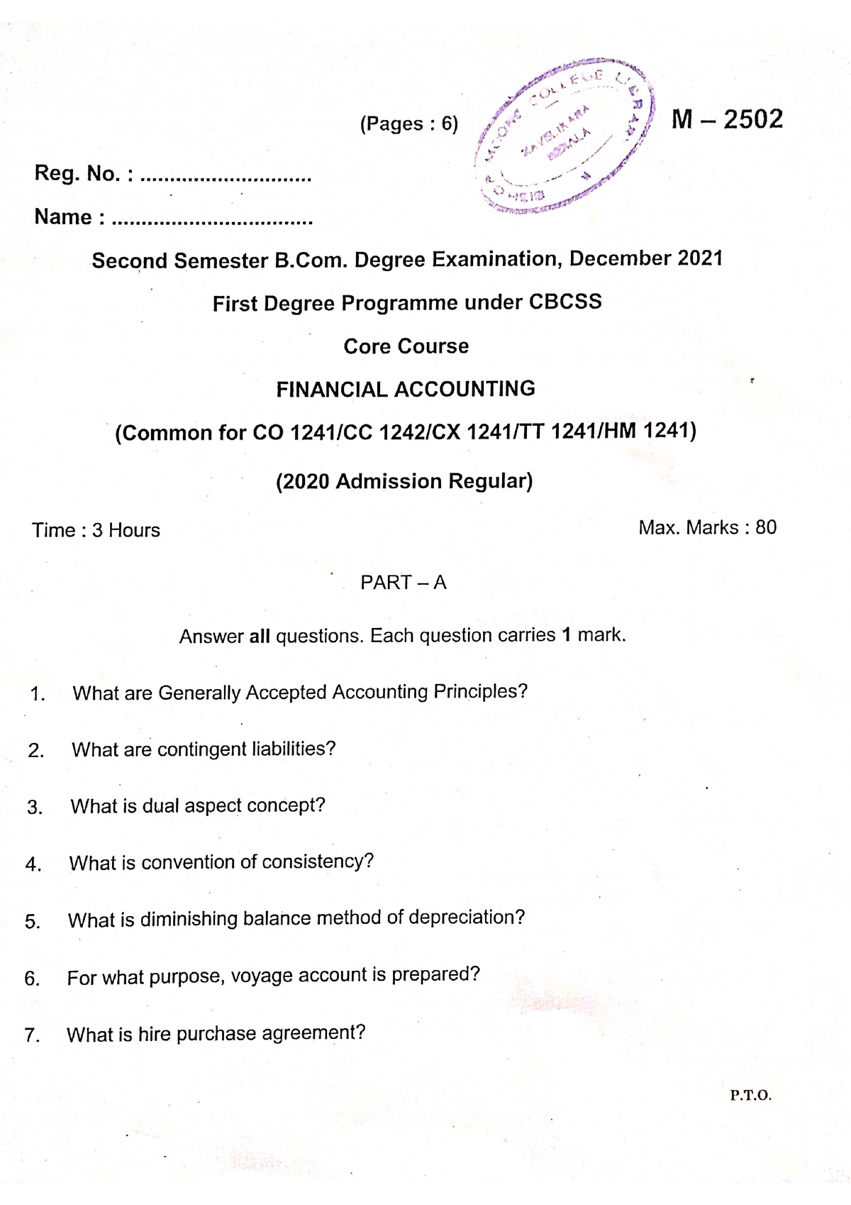 Financial Accounting - Previous Year Question Papper - Bcom Finance ...