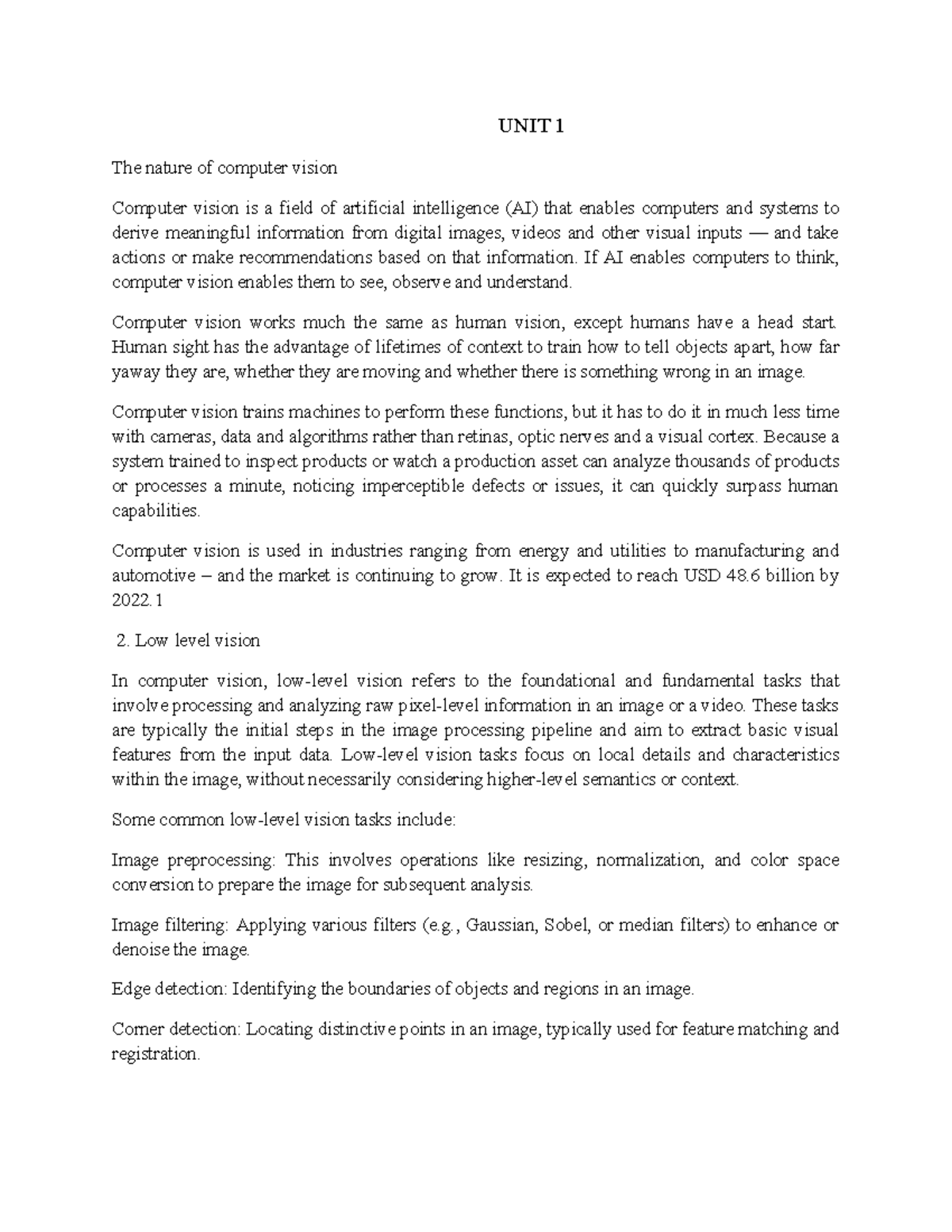 CV unit 1 - computer vision - UNIT 1 The nature of computer vision ...