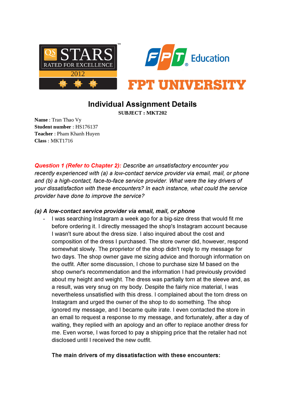 TTV- Individual MKT202 - Individual Assignment Details SUBJECT : MKT ...