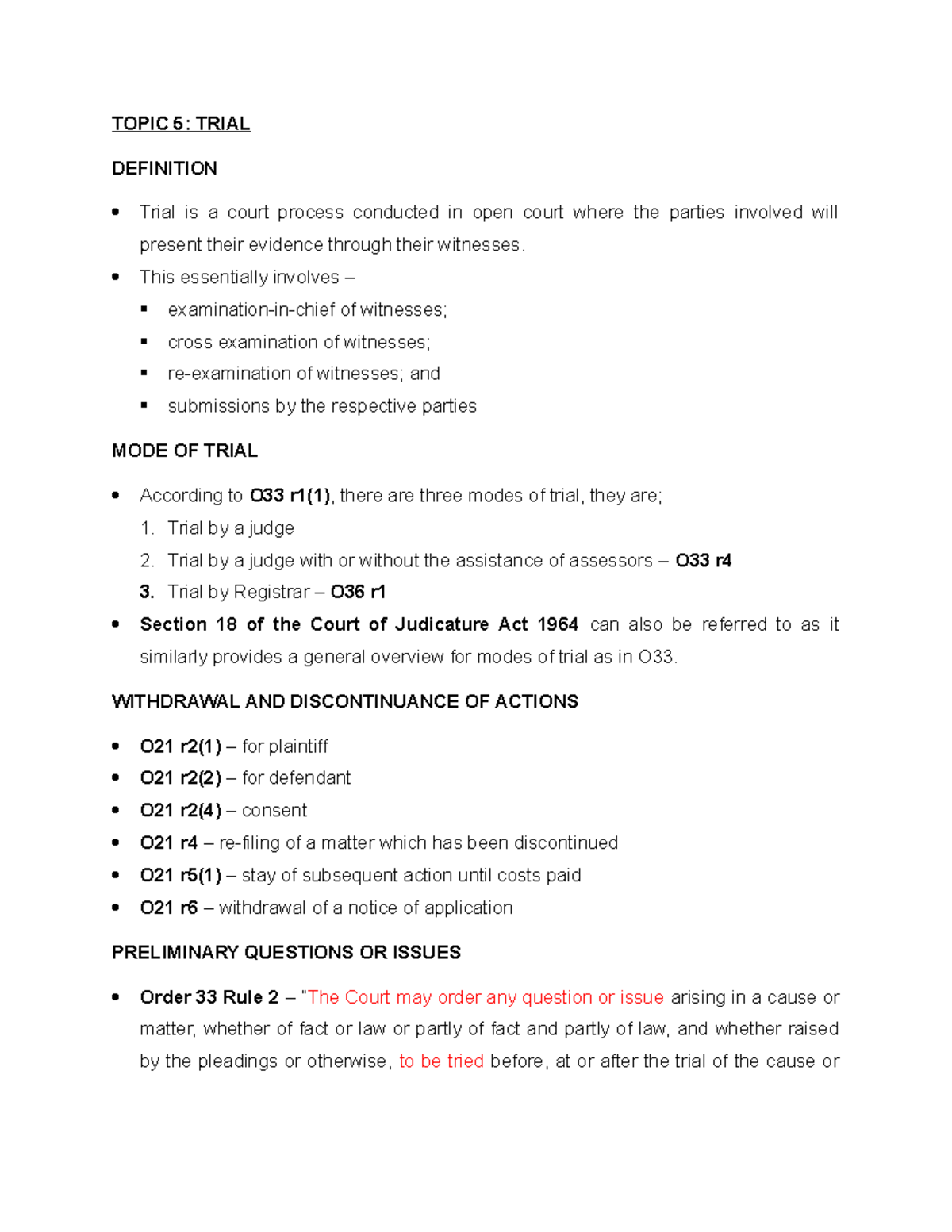 Topic 5 - Trial - TOPIC 5: TRIAL DEFINITION Trial is a court process ...