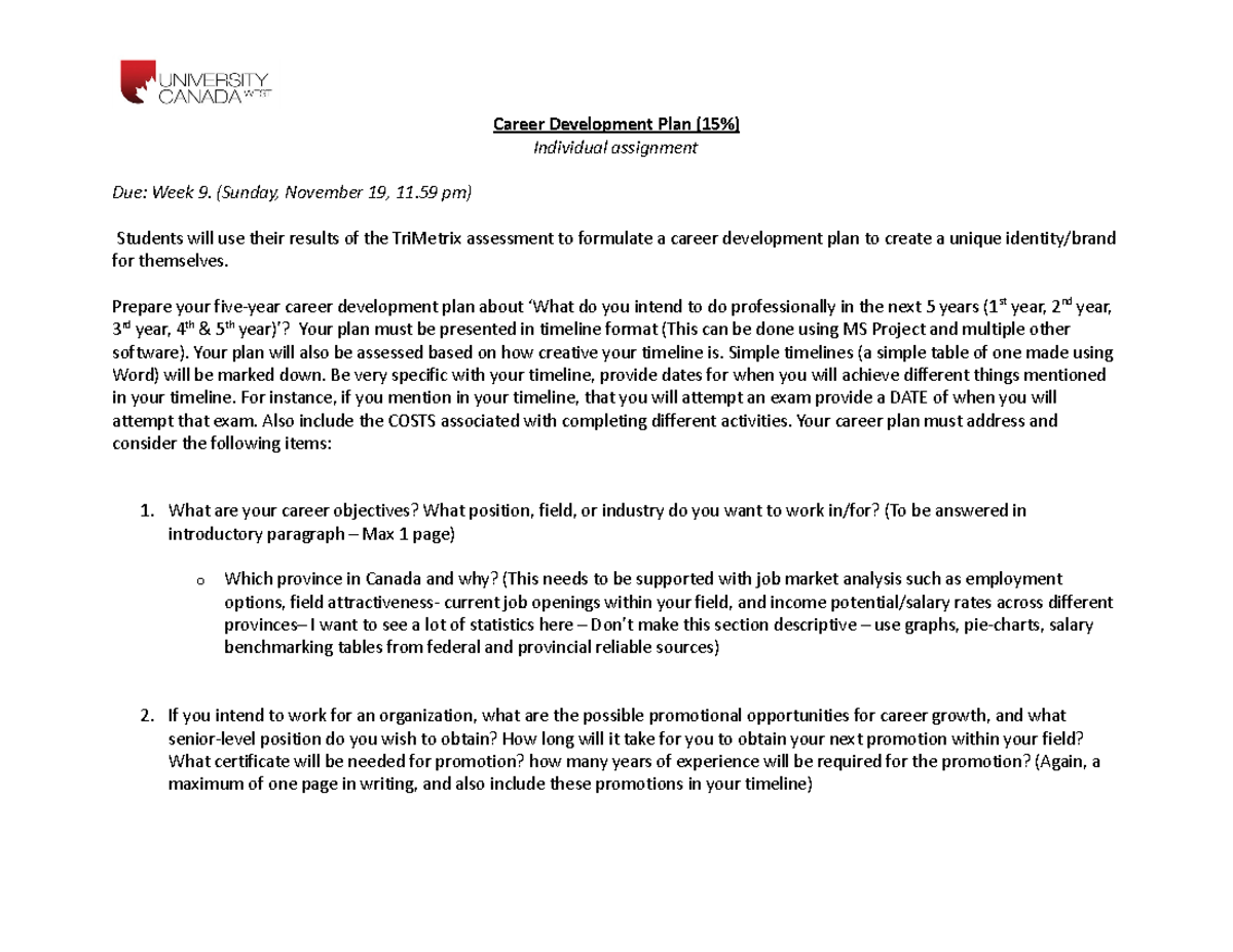 assignment 4r career development instructions