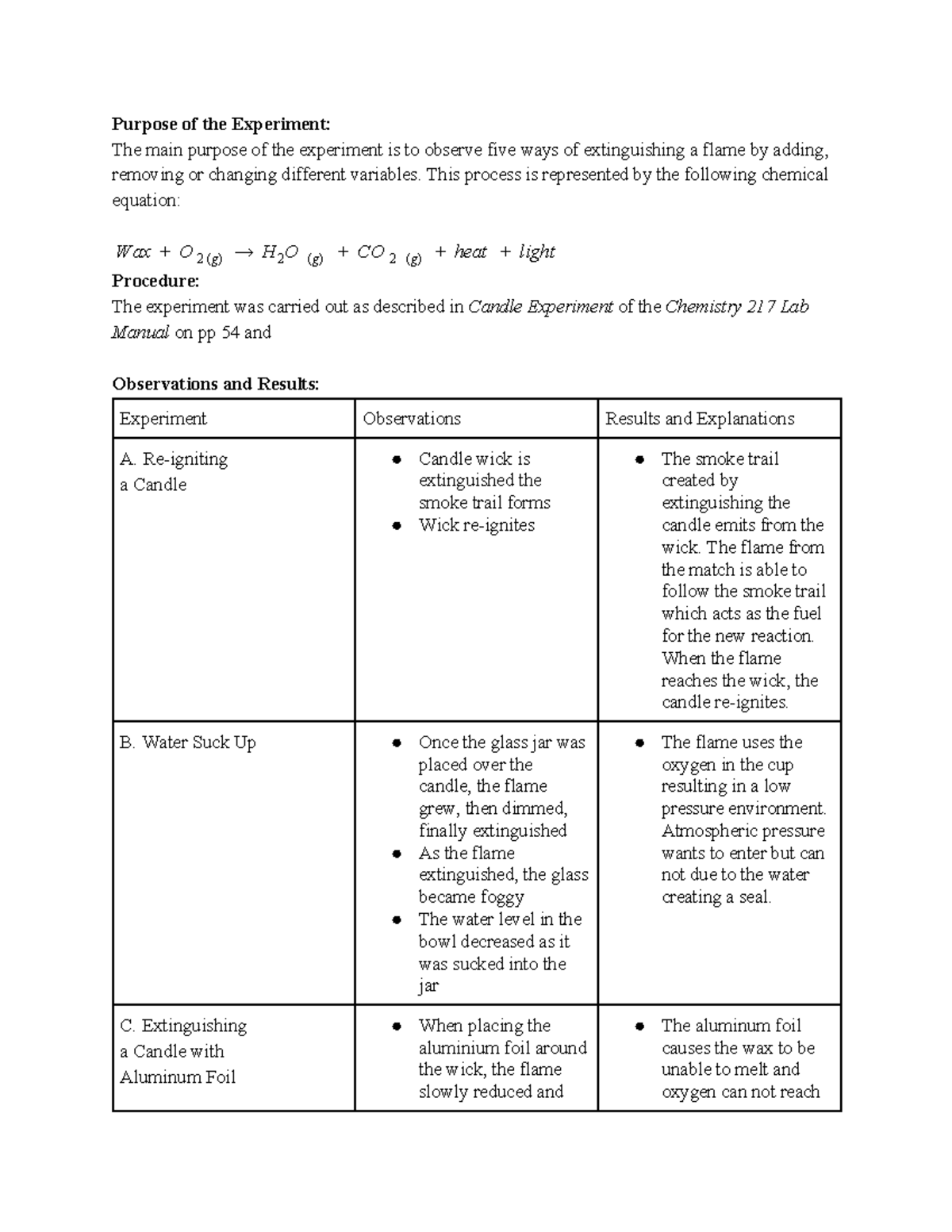 Chemistry 217 Expierement Stu Purpose of the Experiment The main