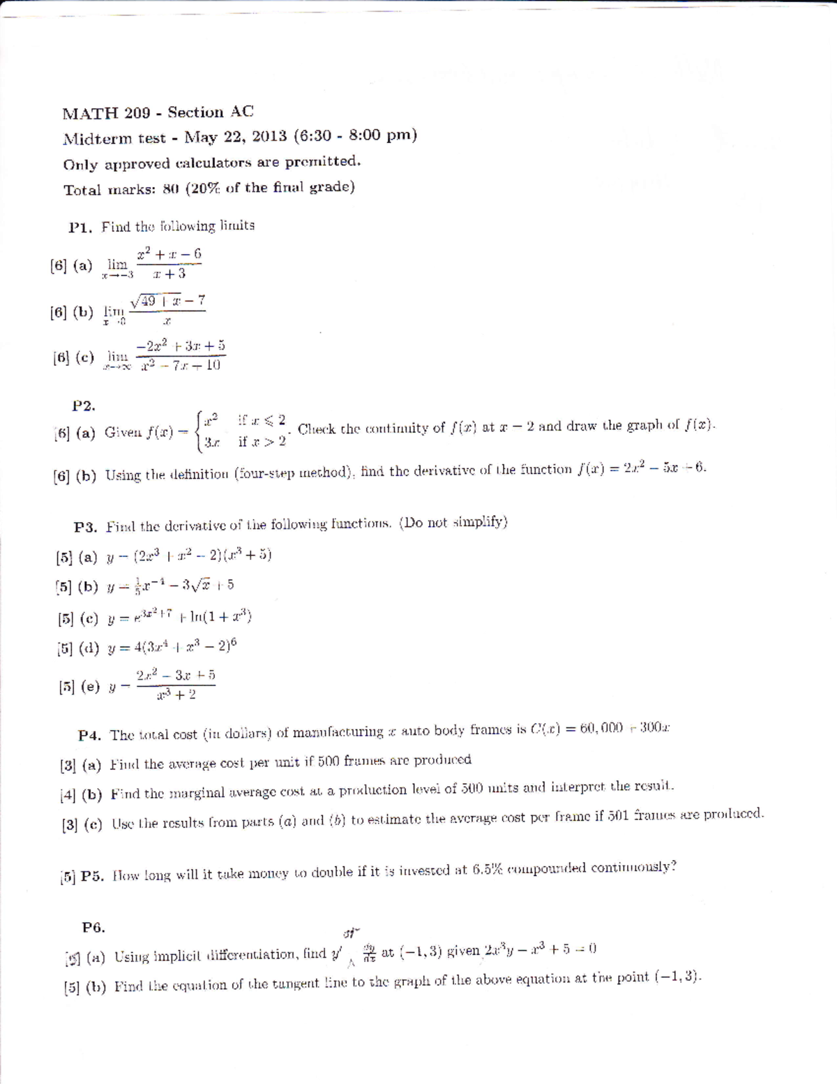 Exam 7 October 2018, questions and answers - I t- MATH 2Og 'Section AC ...