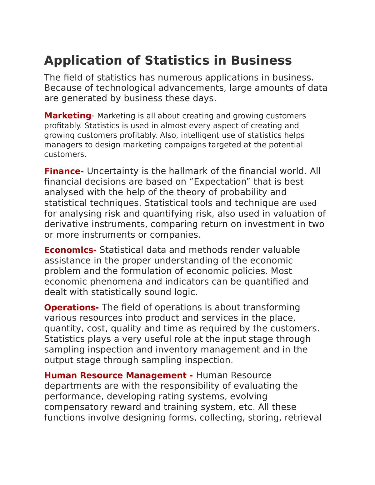 assignment of business statistics