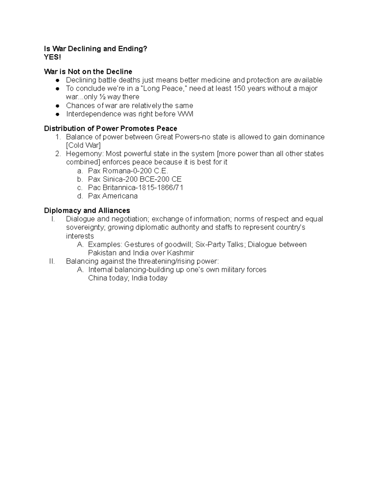 Class Notes 9 9 22 20 Is War Declining And Ending YES War Is Not