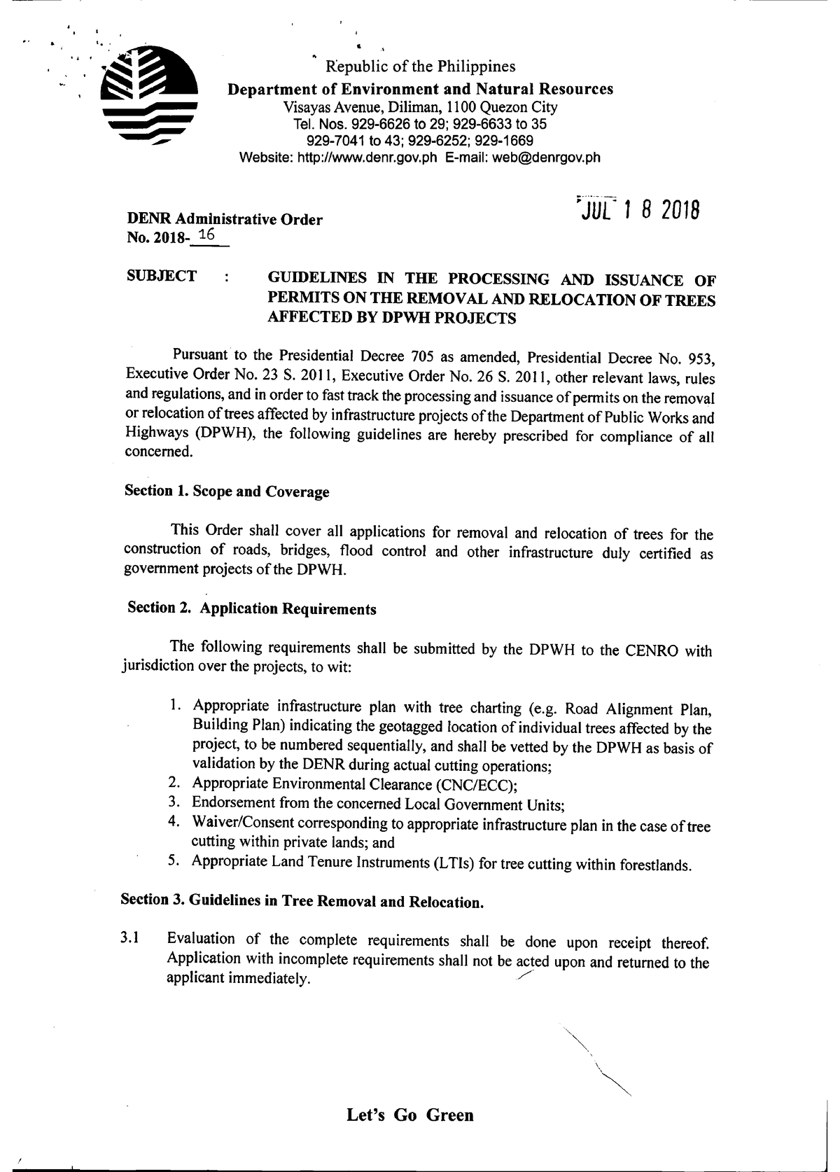 Dao-2018-16 Guidelines IN THE Processing AND Issuance OF Permits ON THE ...