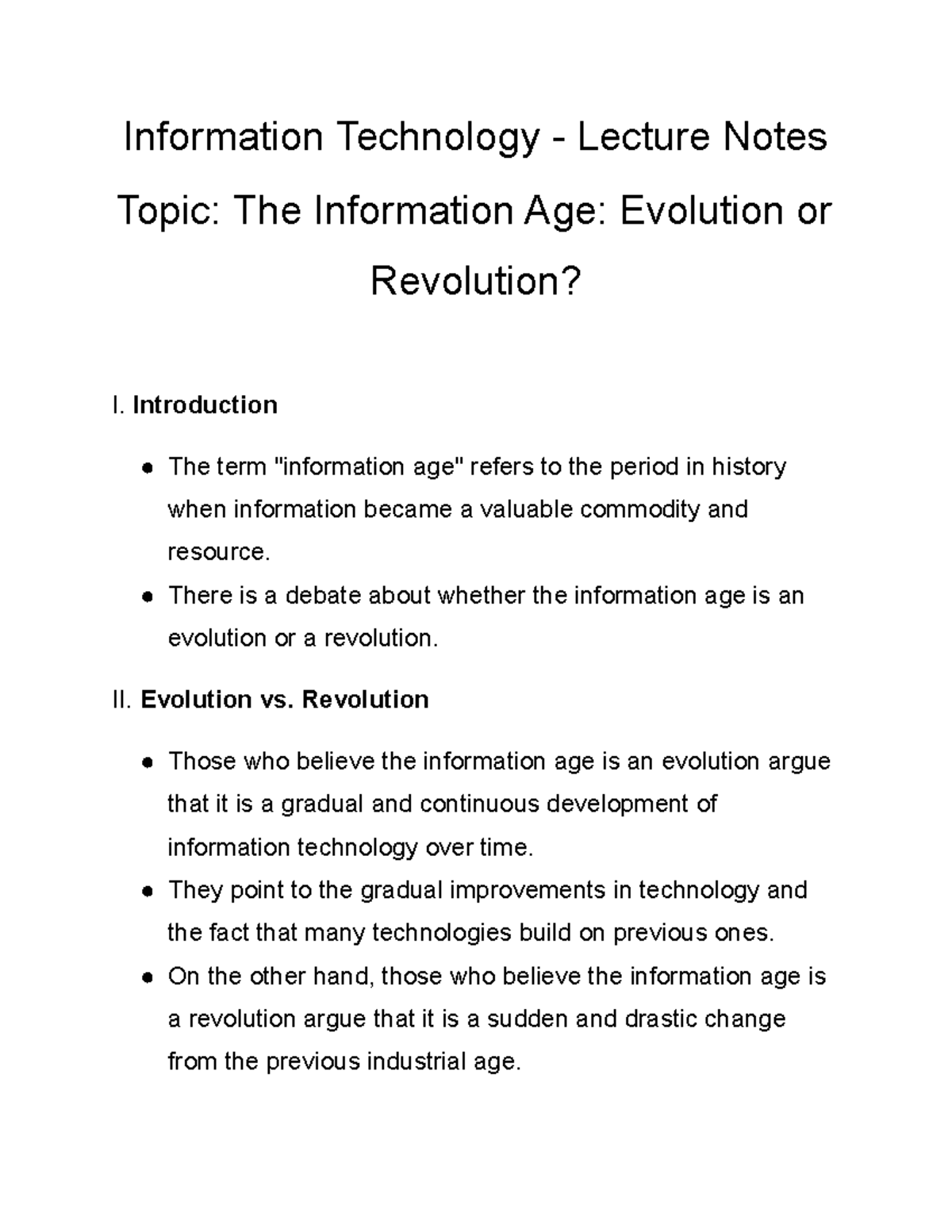 The Information Age Evolution or Revolution - Introduction The term ...
