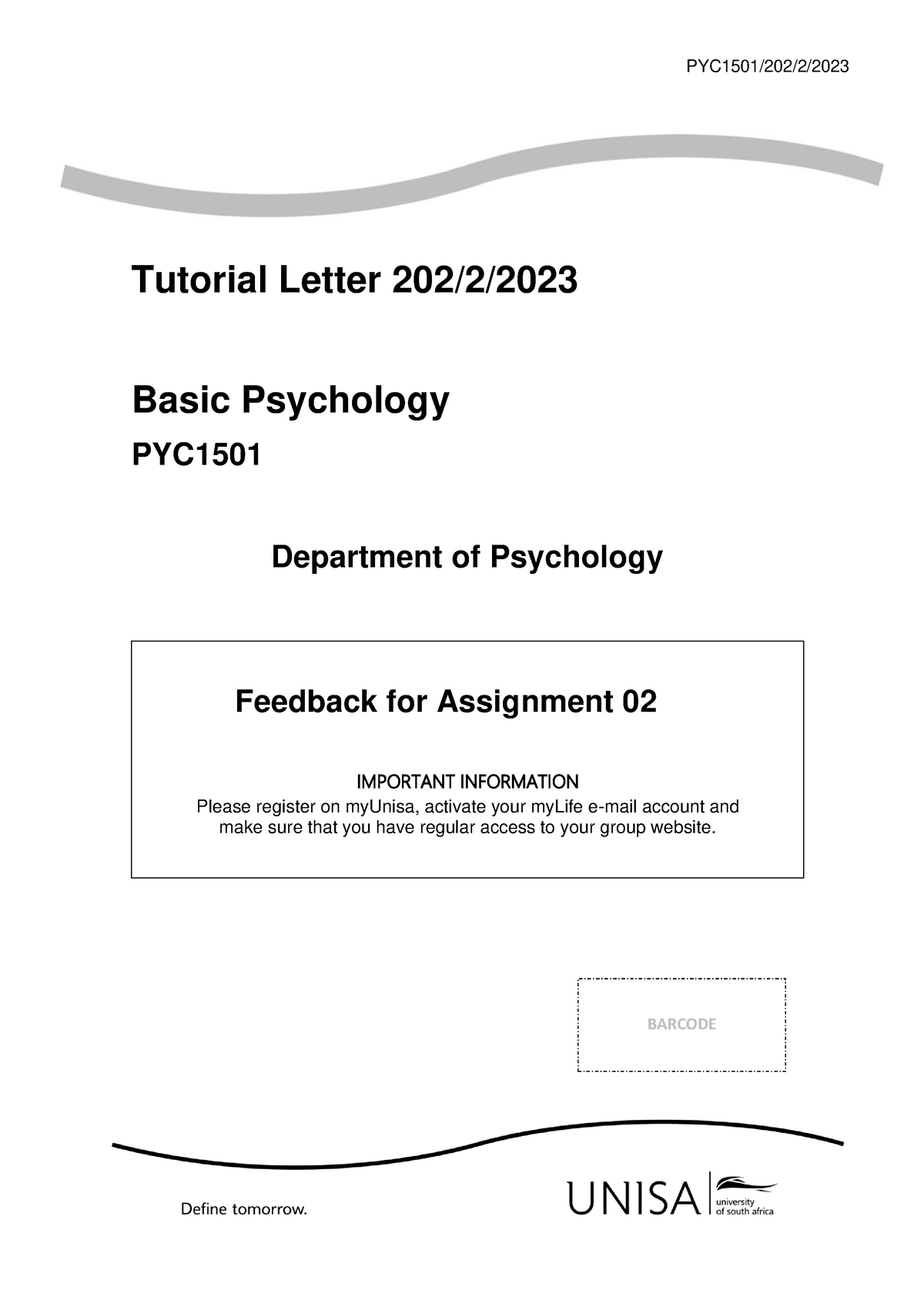 PYC1501 TL202 2023 S2 - Past Assignment Feedback - PYC 1501 /20 2 /2 ...