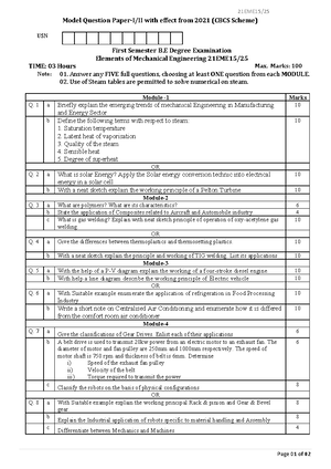 EME Solved Paper 21EME15 - Elements of Mechanical Engineering - Studocu