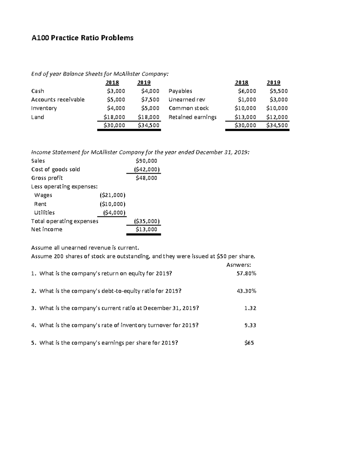 Statistics Sample Problems With Answers