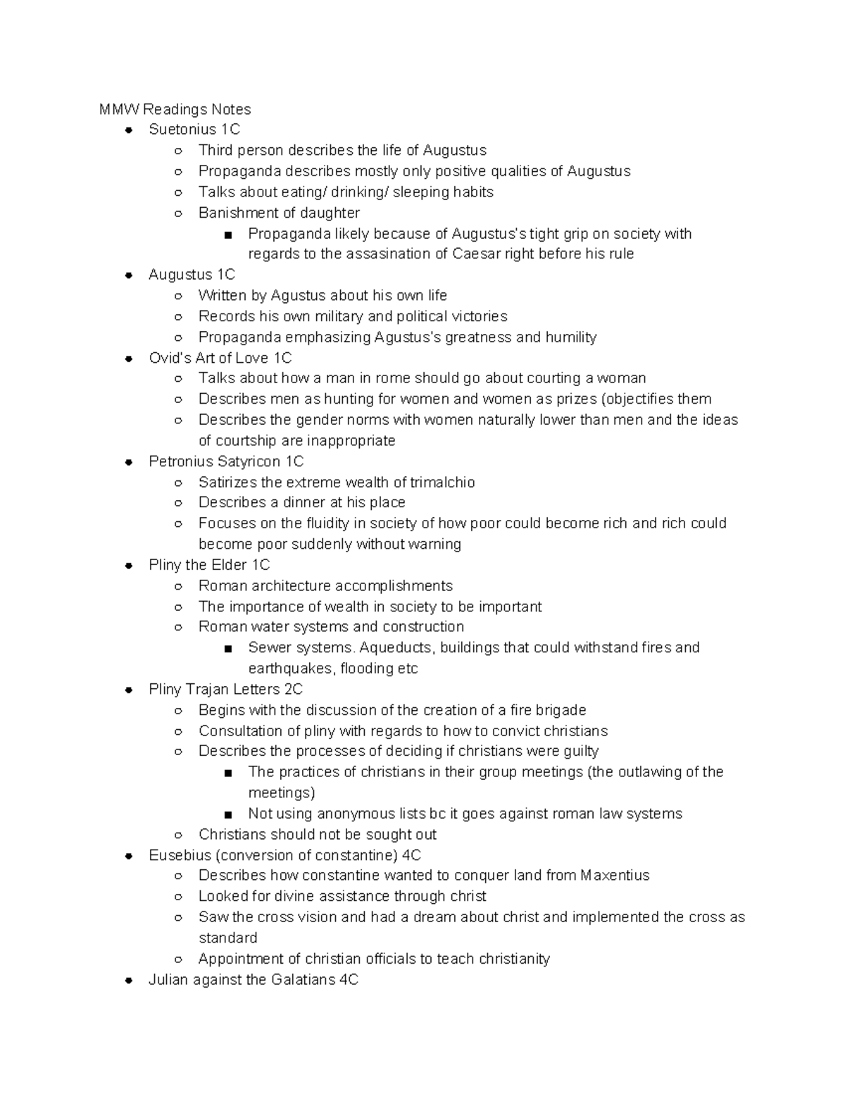 MMW Readings Notes MMW Readings Notes Suetonius 1C Third person