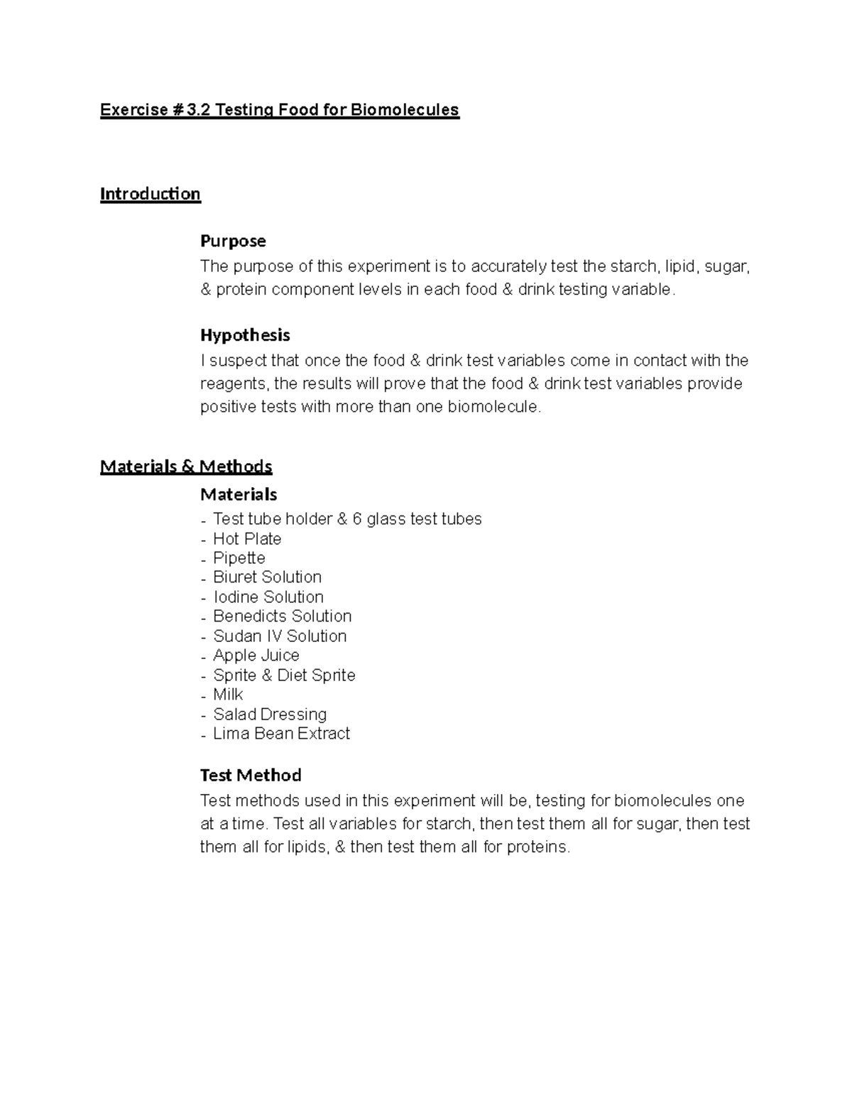 Lab Report One Written By Kayla Serota Exercise 3 Testing Food