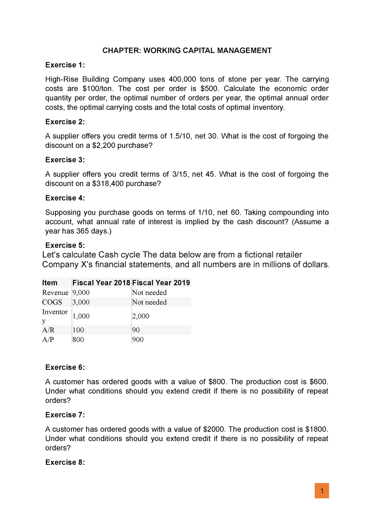 case study on working capital management with solution