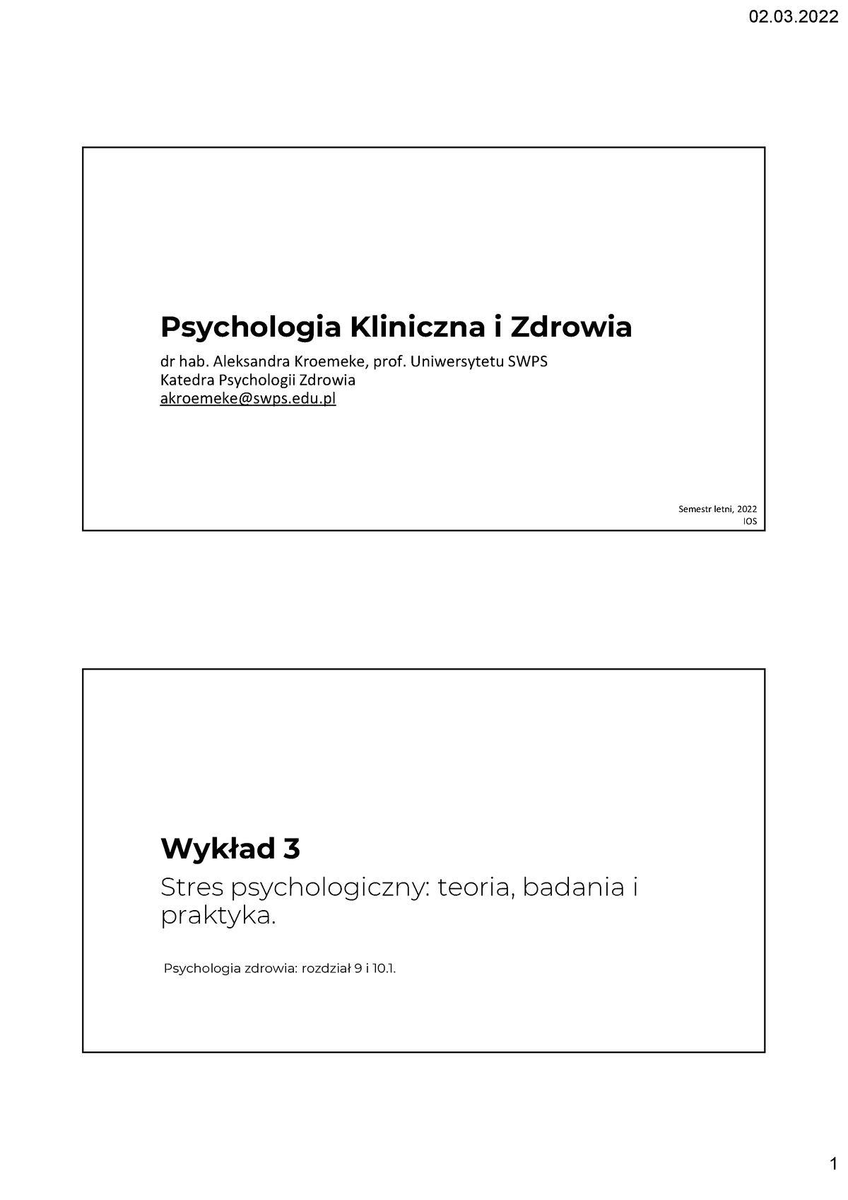 Psychologia Klin I Zdr 3 I 4 - Psychologia Kliniczna I Zdrowia Dr Hab ...