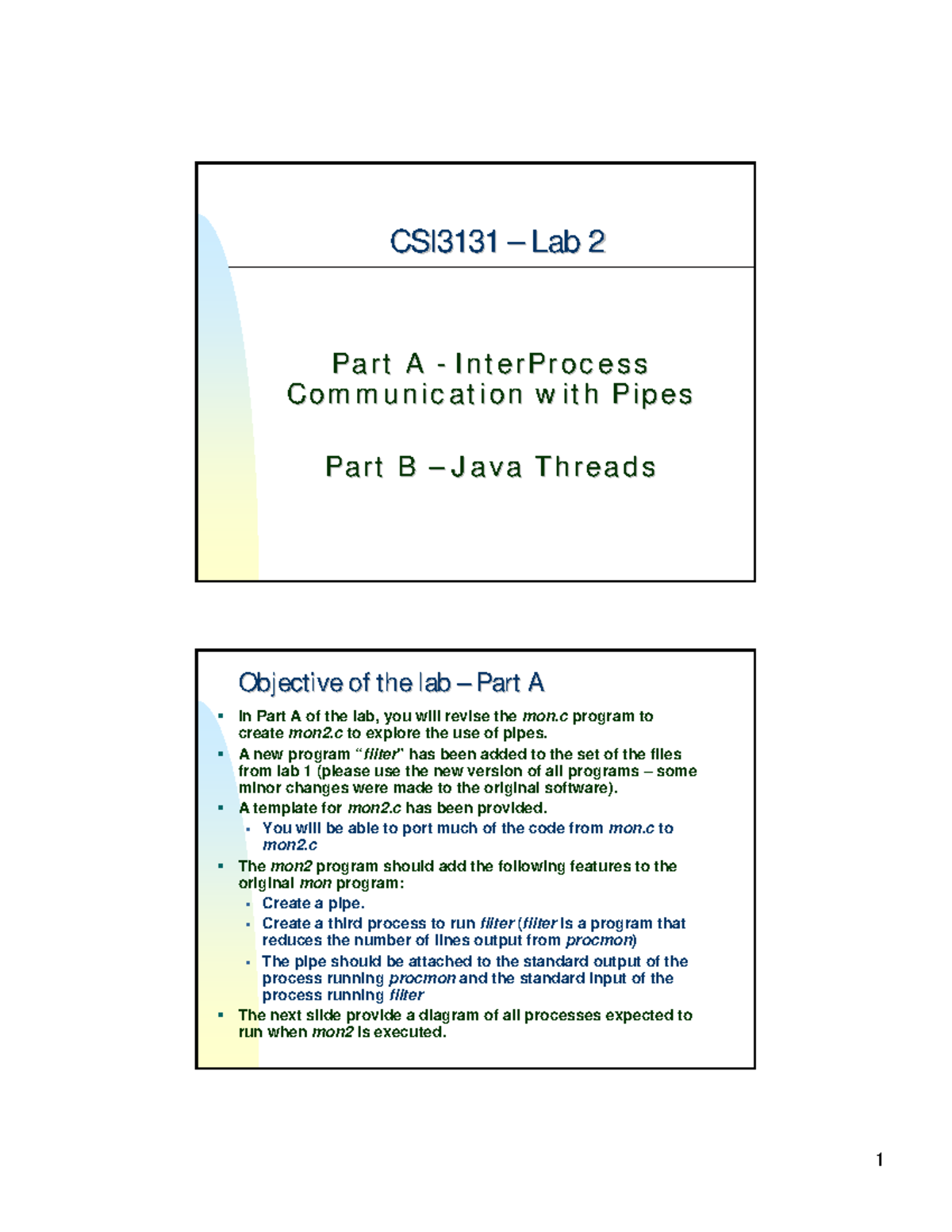 Lab General Instructions - 1 CSI3131 CSI3131 – – Lab 2Lab 2 Pa rt A Pa ...