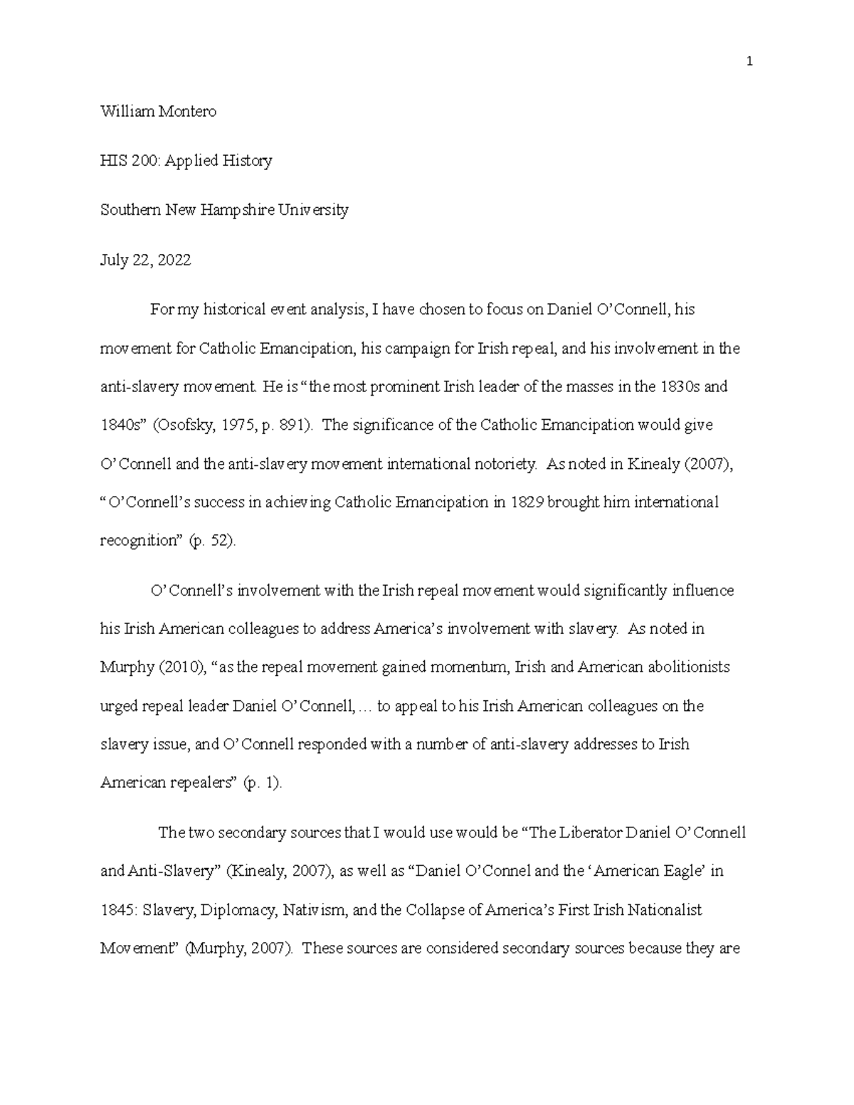 Essay Writing Plan William Montero HIS 200 Applied History Southern